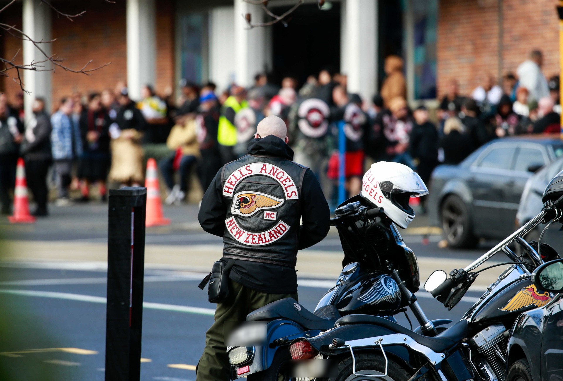 Head Hunters, Hells Angels and King Cobra motorcycle gang members gather at St Joseph's Church in Grey Lynn for the funeral of Taranaki Fuimaono last year. Photo / Alex Burton