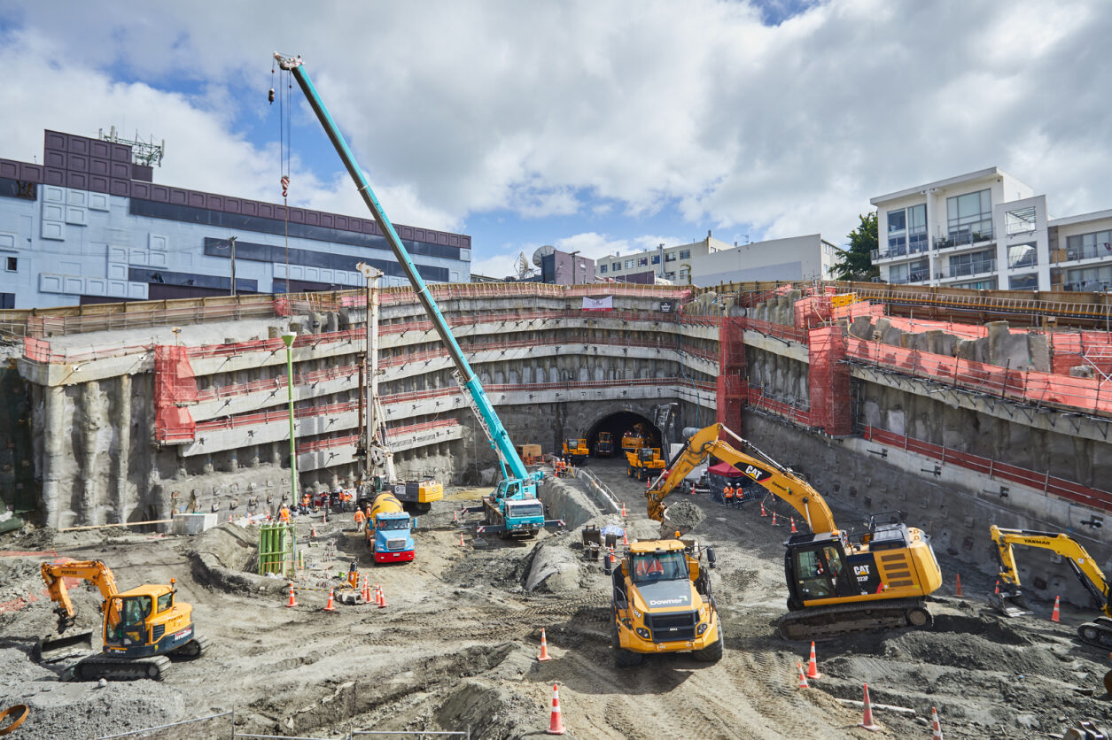 Auckland’s mammoth City Rail Link project is one step closer to being completed, with a massive pile of dirt excavated at the start of construction put back in place today. Photo / City Rail Link