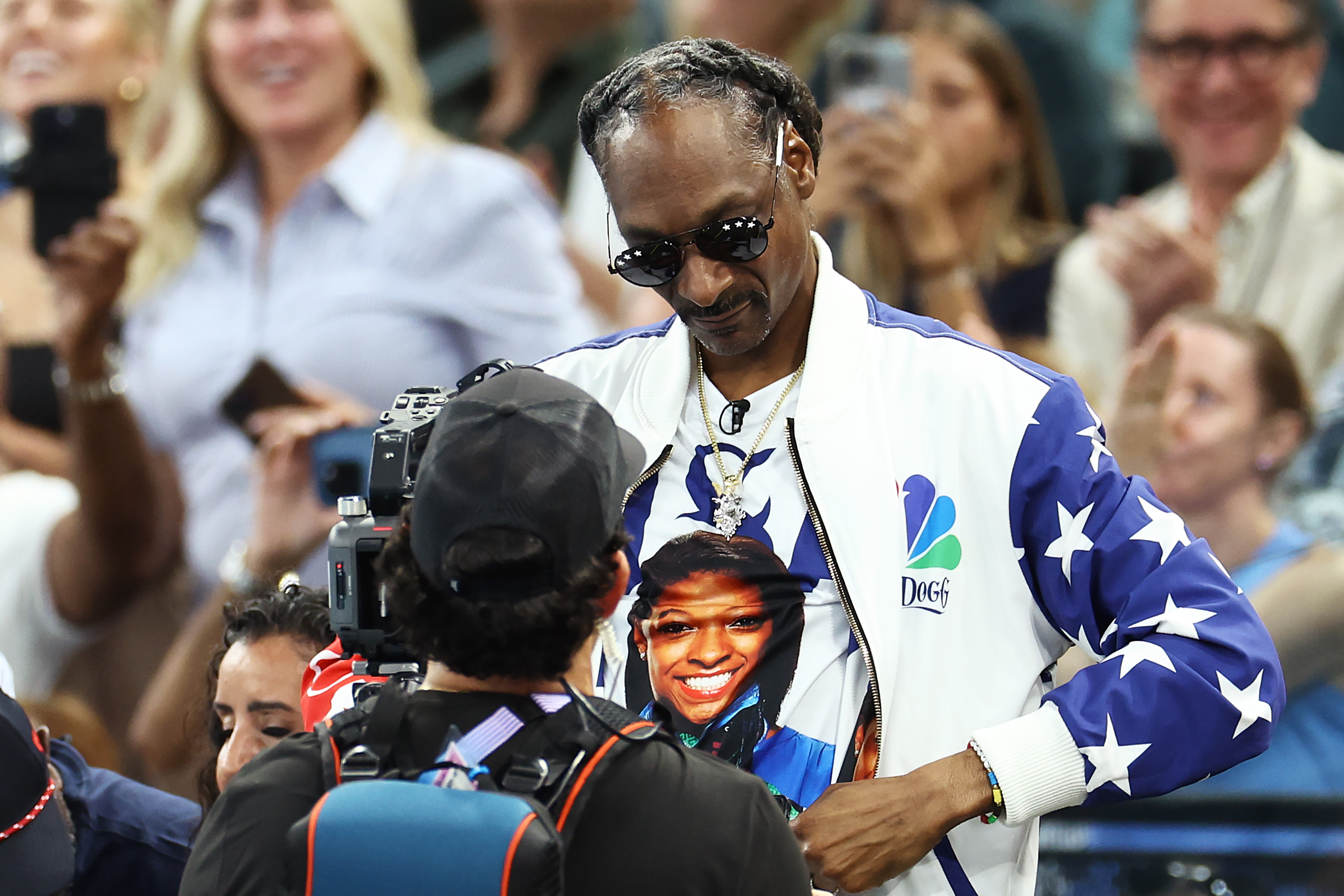 The rapper revealed his T-shirt, which had Simone Biles' face printed on it. Photo / Getty Images