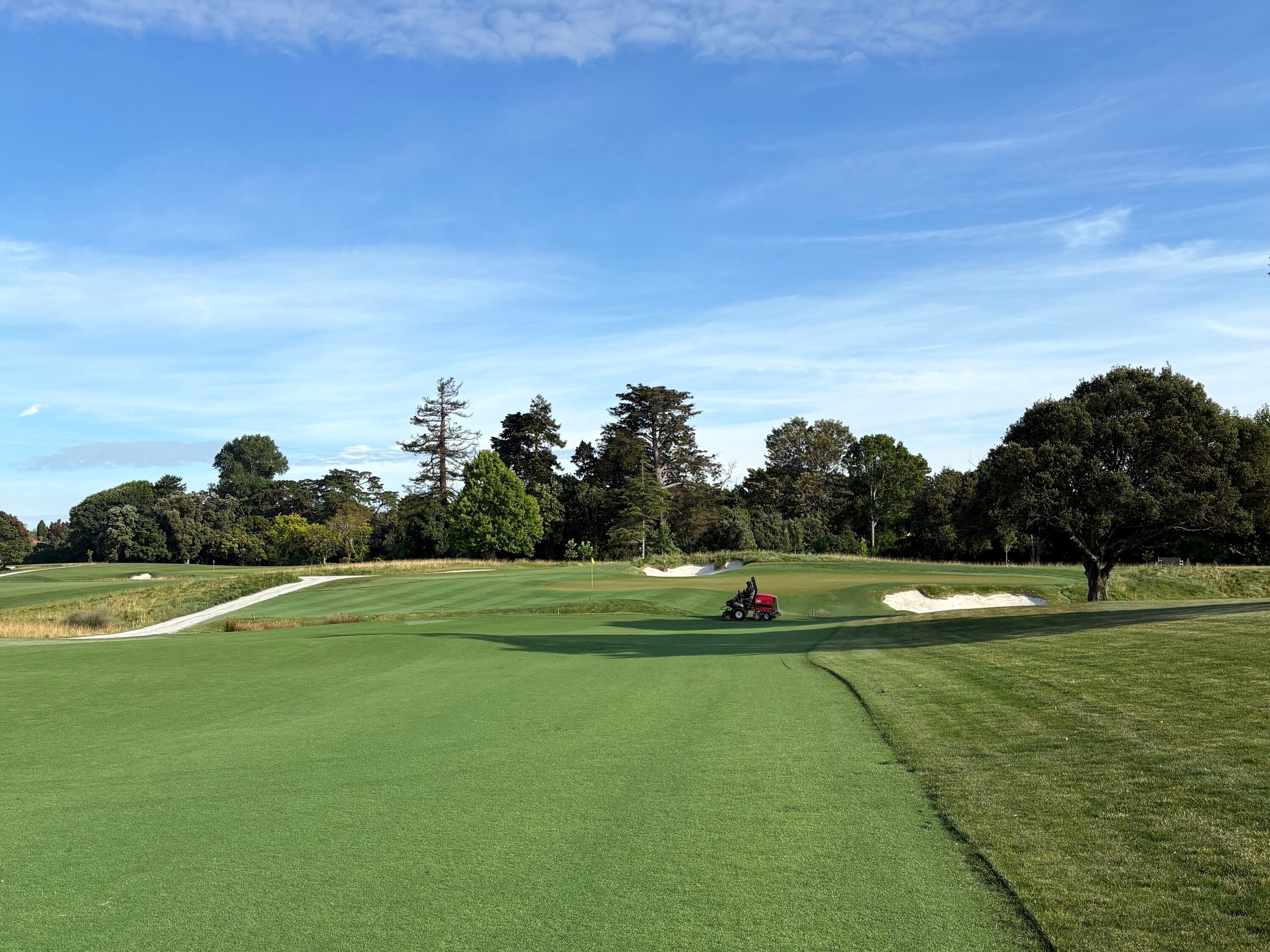 The fourth hole approach shot requires precision to navigate the greenside bunkers and creek. Photo / Will Toogood