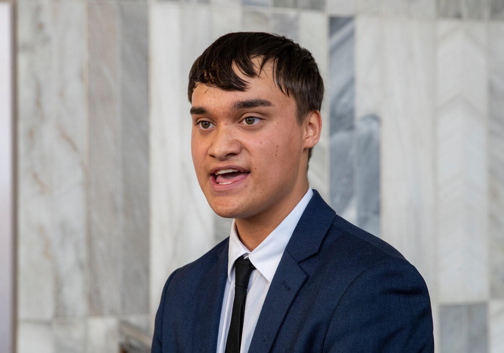Ihorangi Reweti-Peters, youth advocate for young people in state care, during his press conference over his opposition to the Oranga Tamariki Oversight Bill. Photo / Mark Mitchell
