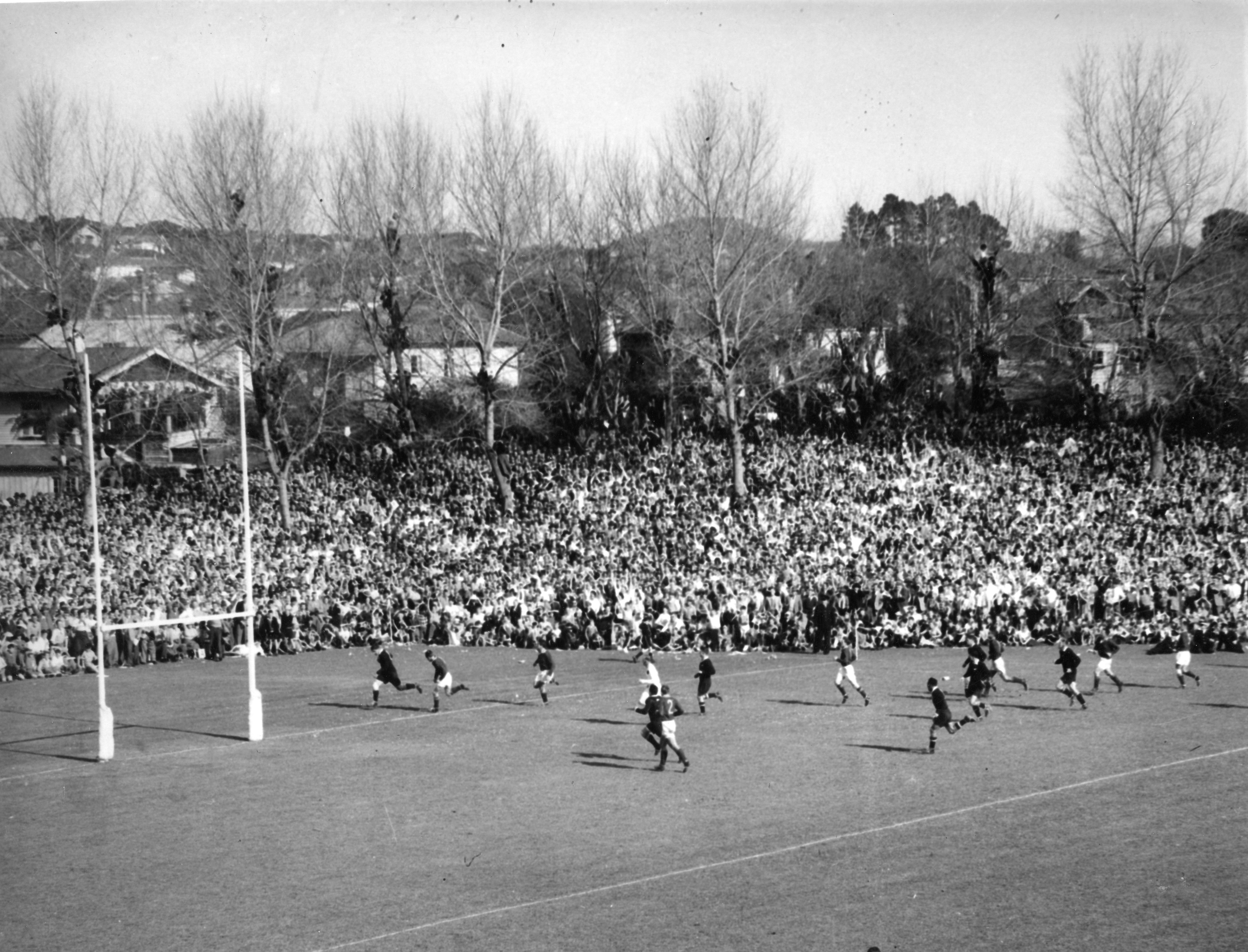 Peter Jones scoring a try in the 4th test of the 1956 South Africa tour of New Zealand.