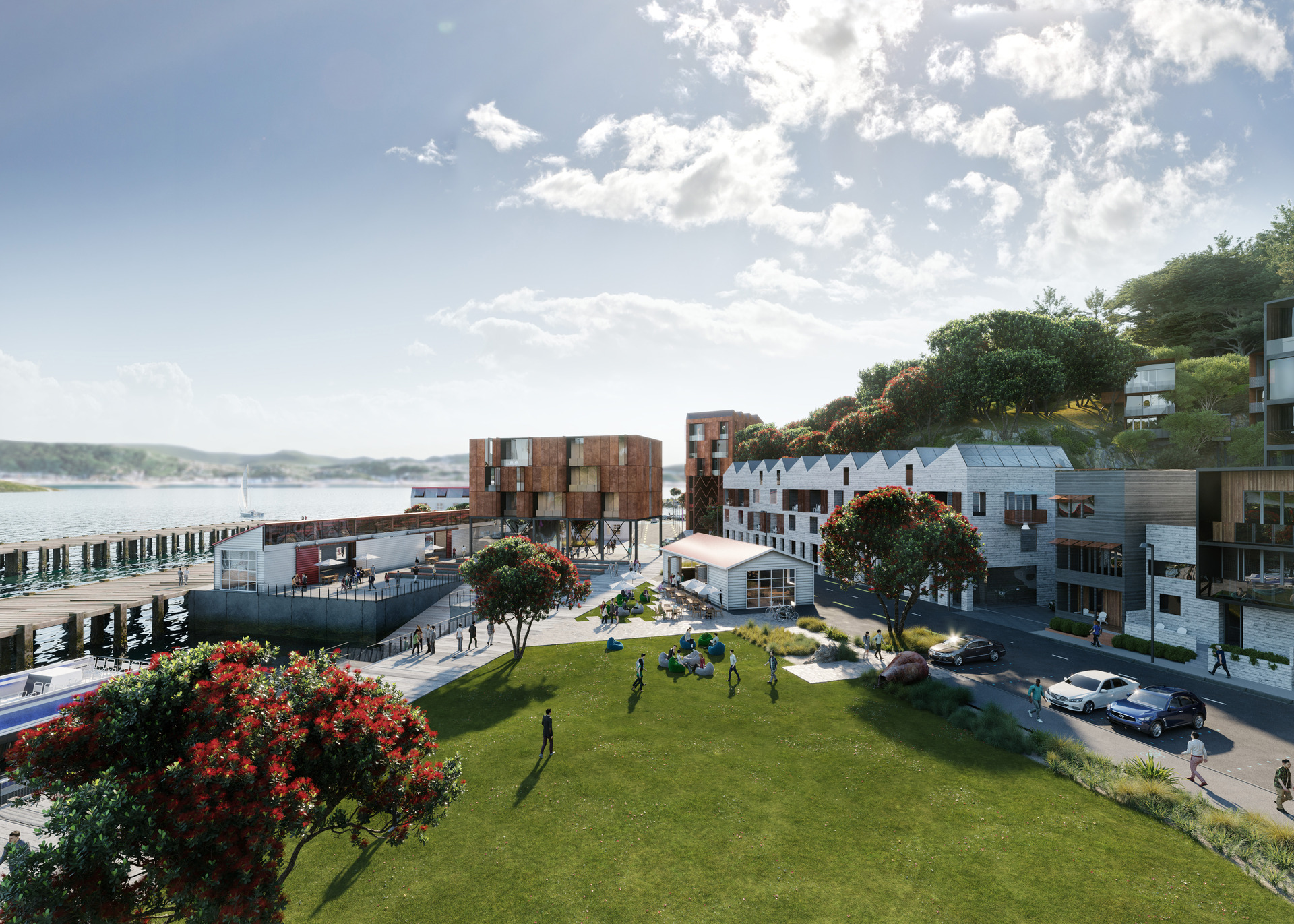 An artist's impression of the townhouse lawn of the proposed development of Shelly Bay. Photo / Supplied. 