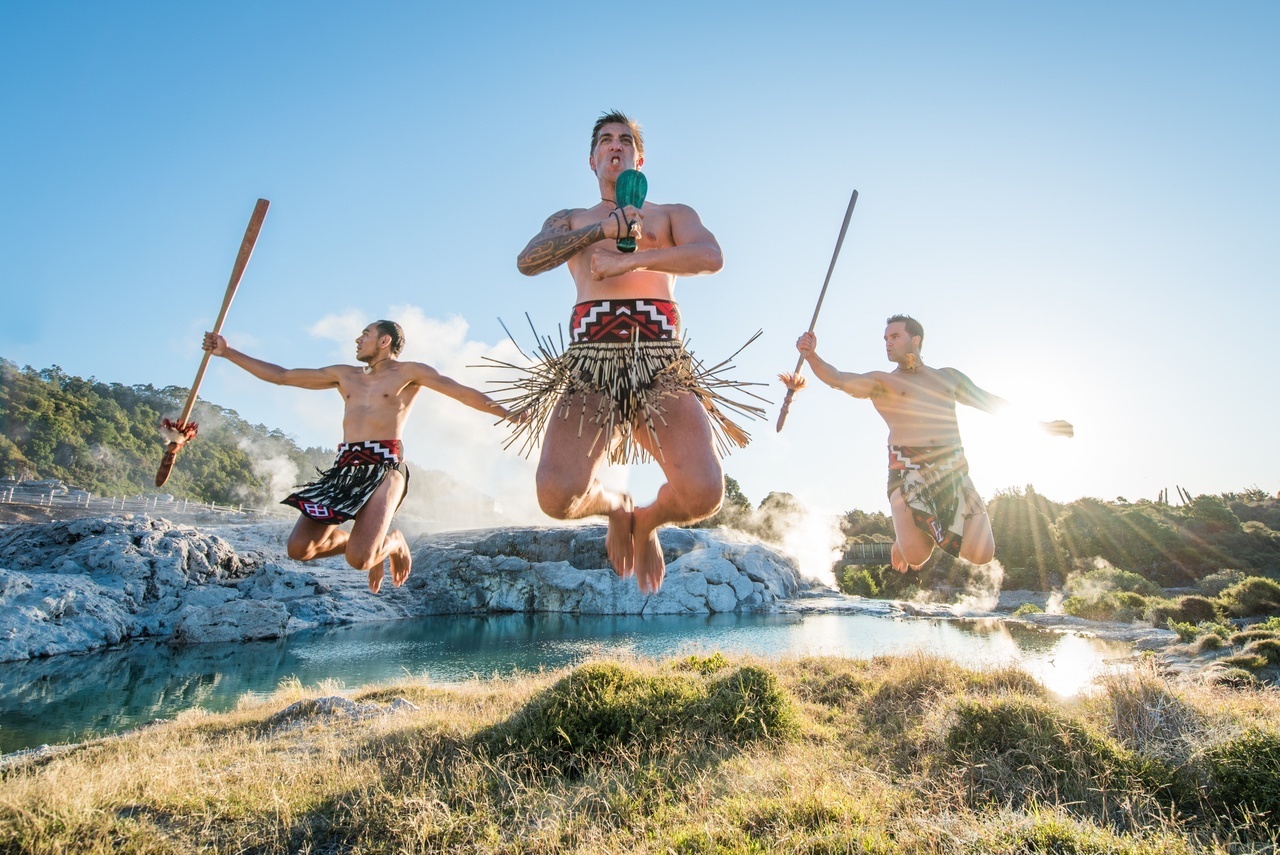 Te Puia warriors near the area's steaming pools. Photo / Supplied