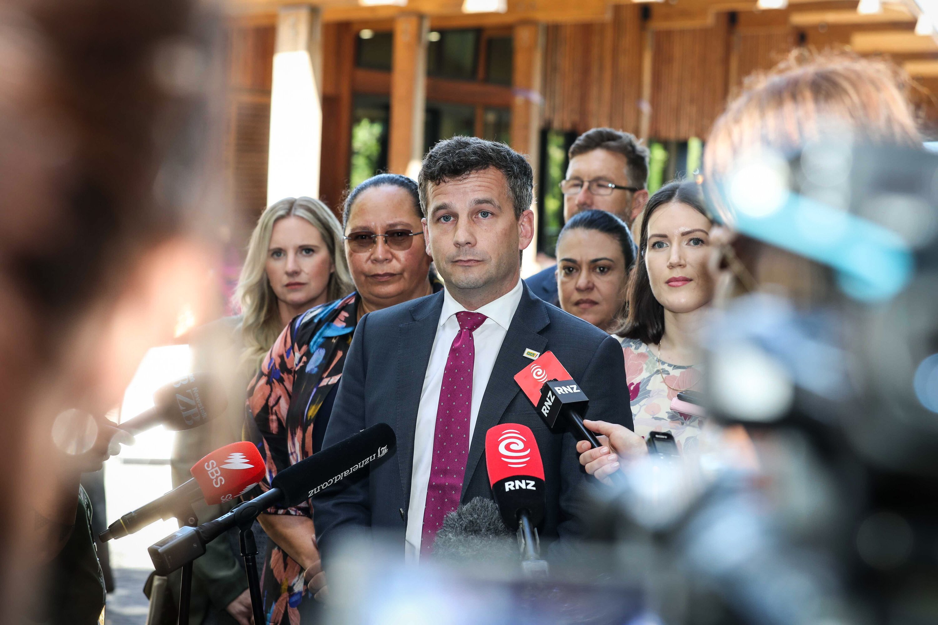 Act Party leader David Seymour speaking to media at the Treaty Grounds ahead of Waitangi Day. Photo / Michael Cunningham