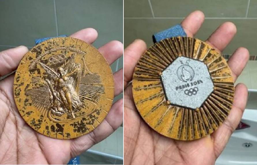 Olympians Clement Secchi and Yohann Ndoye-Brouard, bronze medallists in Paris 2024, shared photos of the current condition of their medals. Photos / Instagram