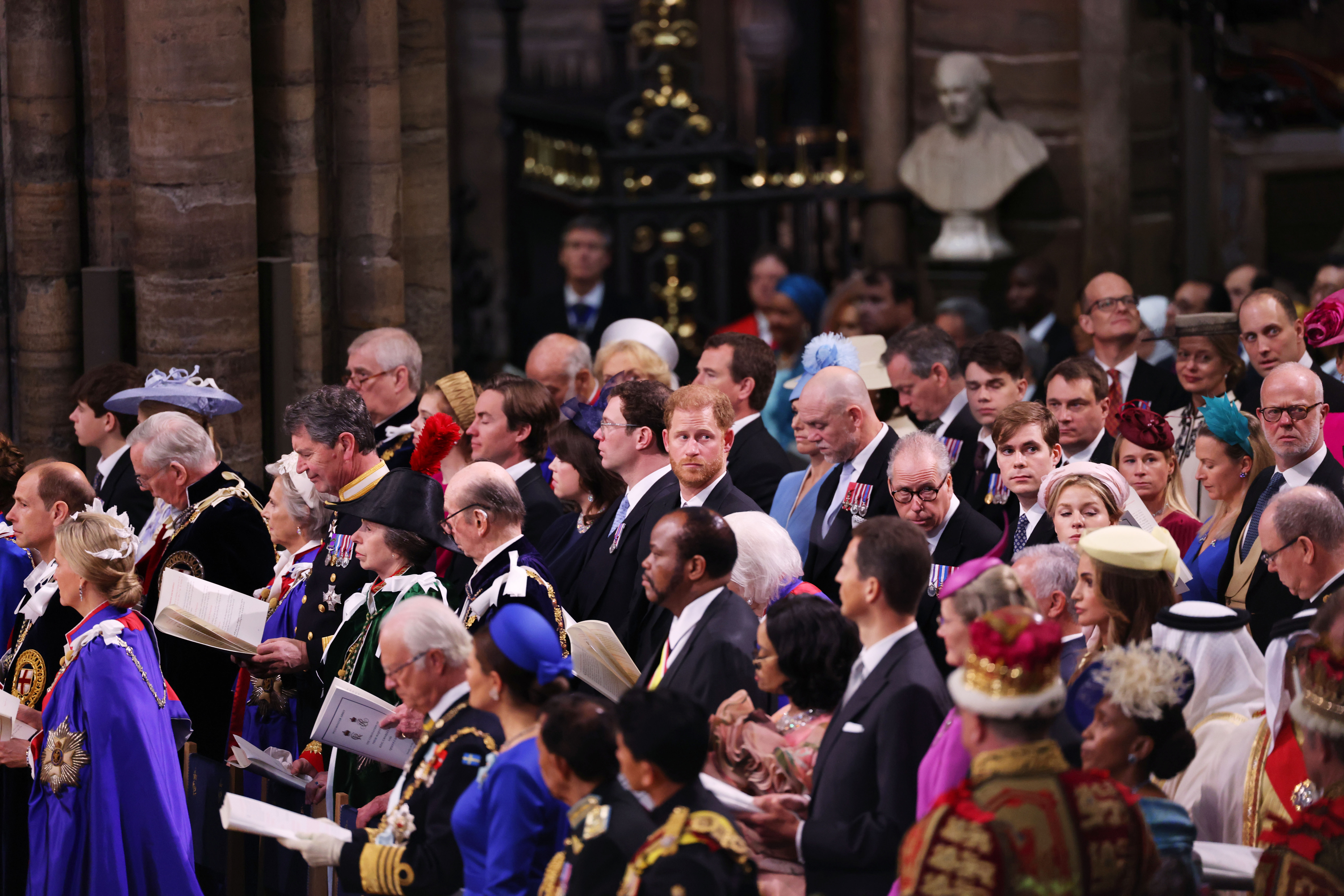 Prince Harry was spotted chatting to Jack Brooksbank as he entered the Abbey. Photo / Getty Images