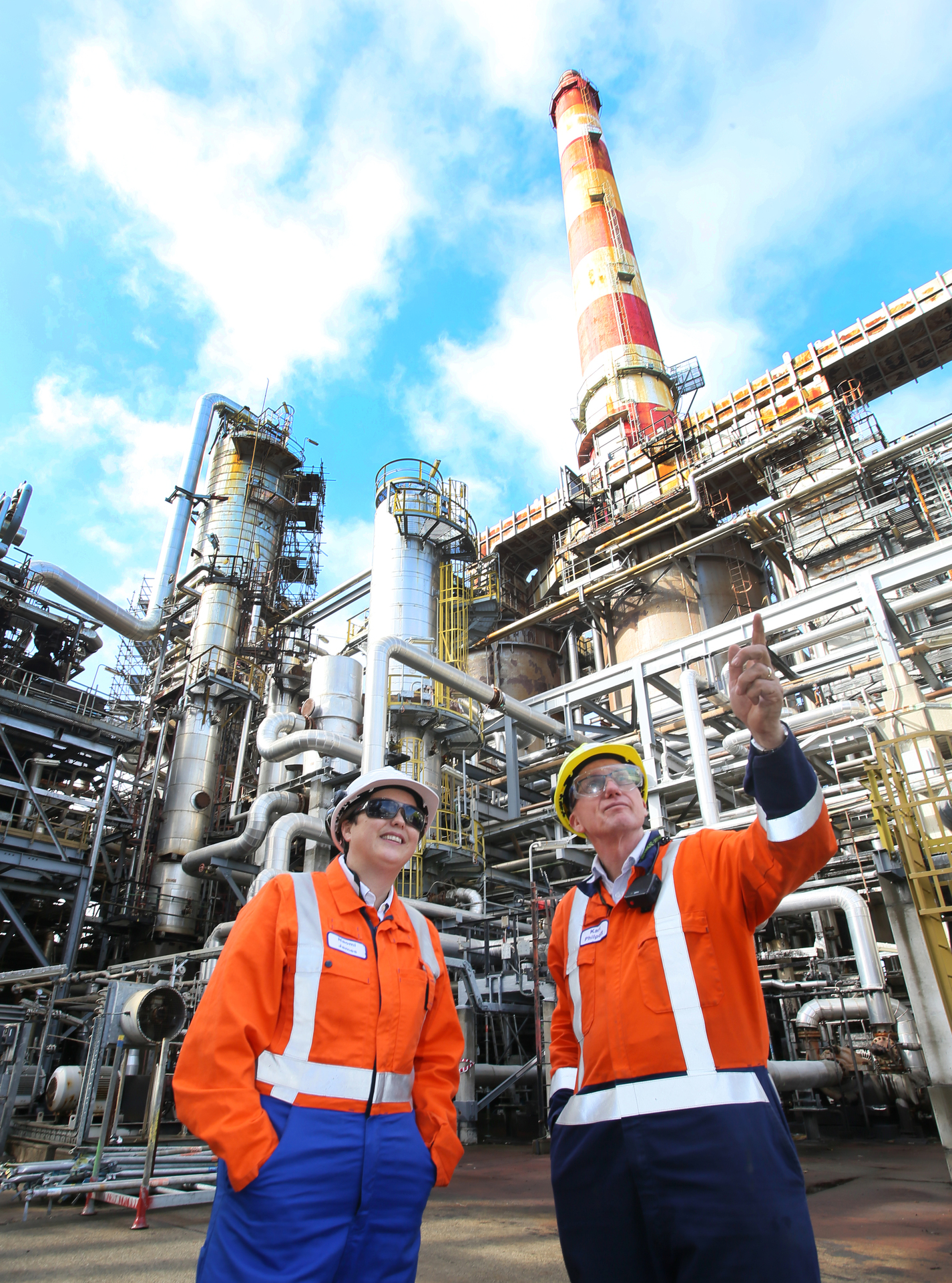 Channel Infrastructure CEO Naomi James and operations manager Karl Philpott discuss the decommissioning of the refinery. Photo / Tania Whyte