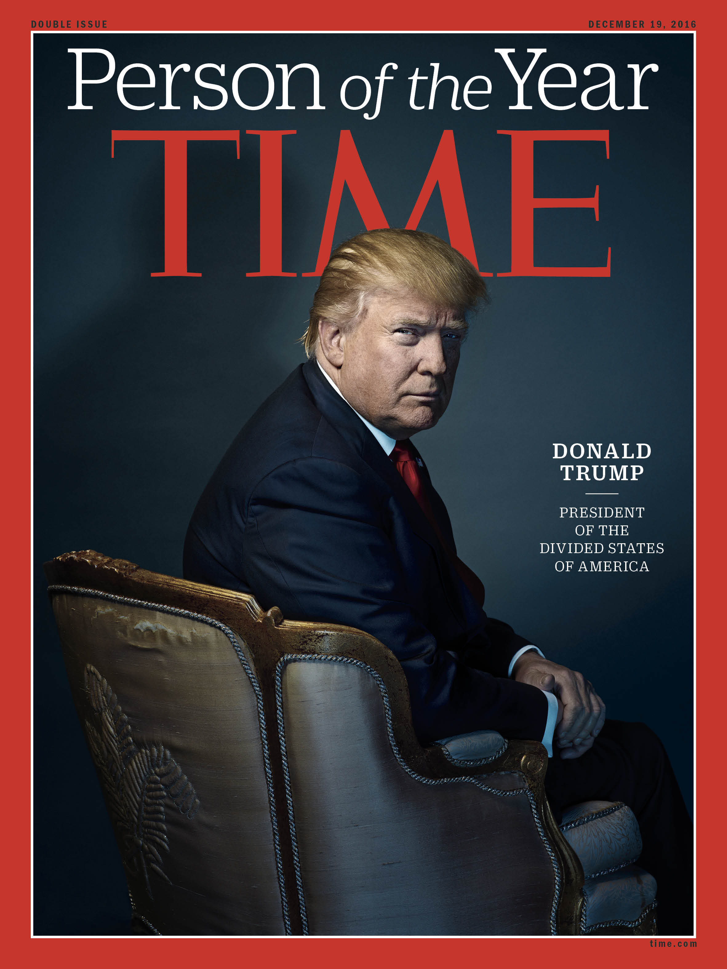 The cover of the Time magazine's Person of the Year edition with President-elect Donald Trump in New York. Photo / Time Magazine via AP