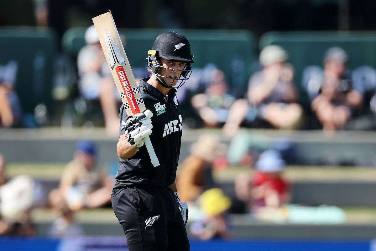 Rhys Mariu celebrates his maiden international half-century. Photo / Photosport