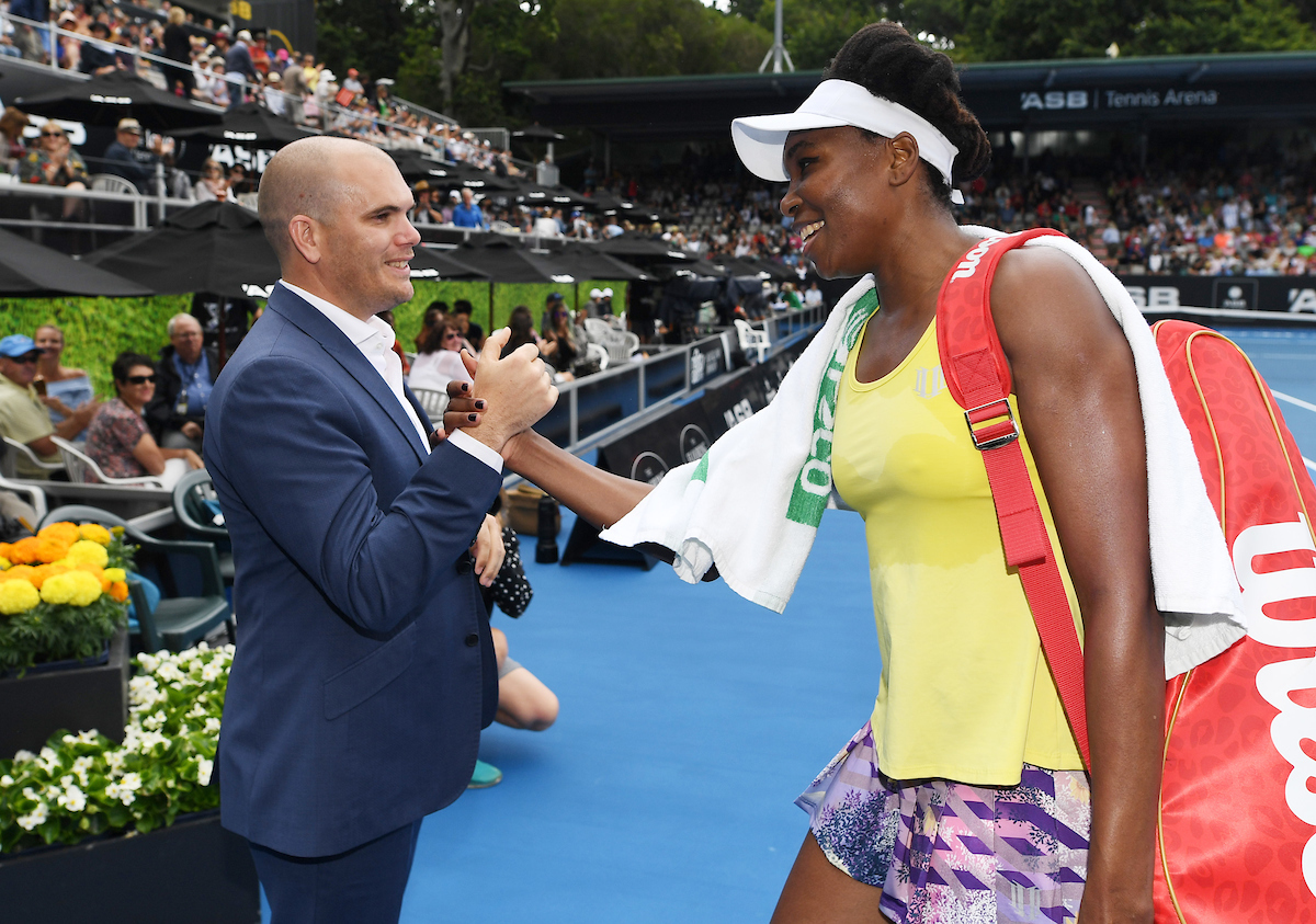 Karl Budge with tennis legend Venus Willliams at the ASB Classic. Photo / Photosport