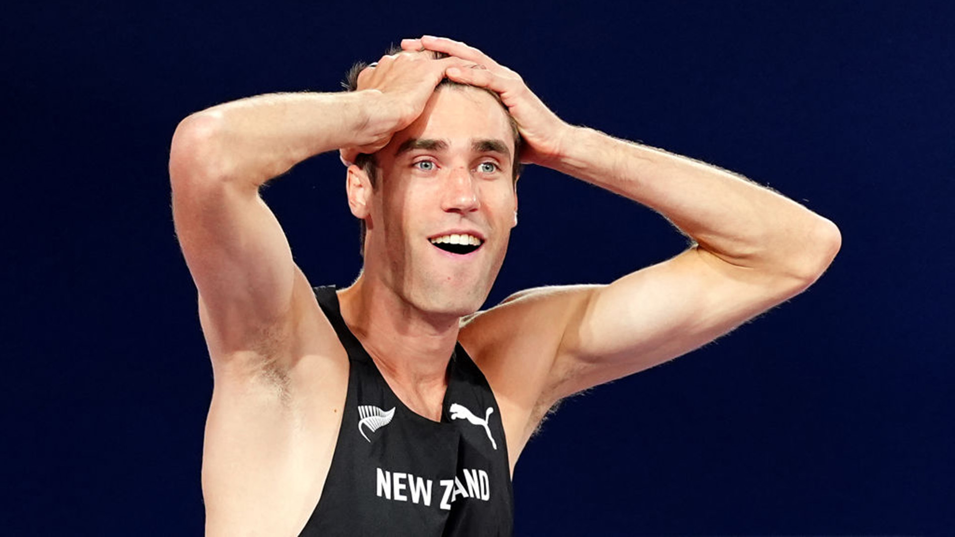 New Zealand's Hamish Kerr celebrates after winning the men's high jump at the World Indoor Athletics Championships. Photo / Getty Images