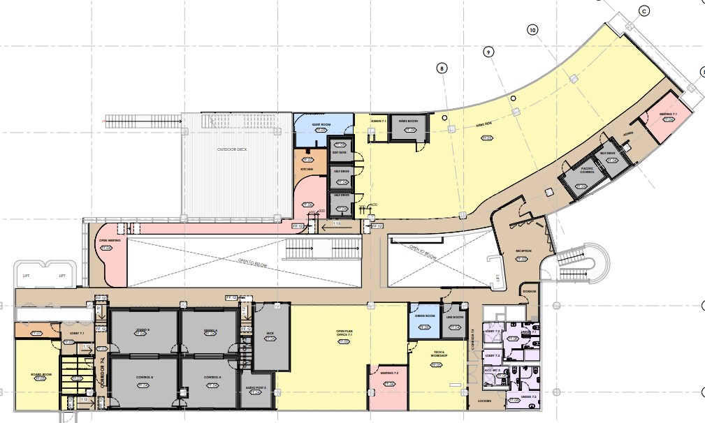 RNZ's level 7 features two main studios, an open-plan workspace and reception, according to early design plans.