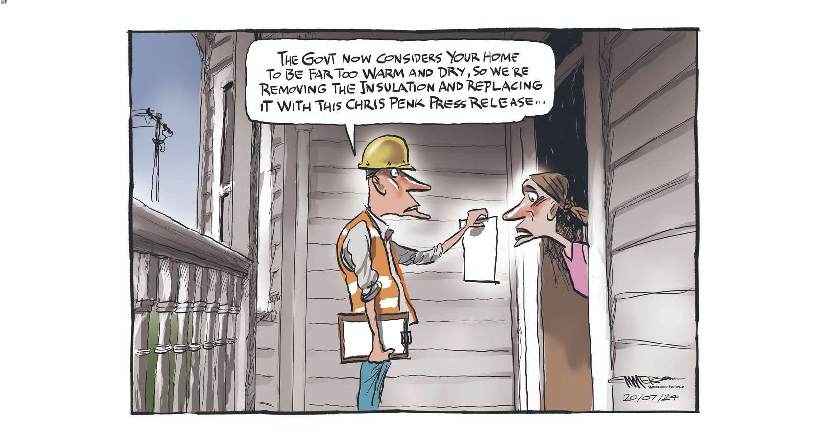 Building and Construction Minister Chris Penk has announced the rollback of high insulation standards, believing it adds too much cost to the price of a home. Illustration / Rod Emmerson 