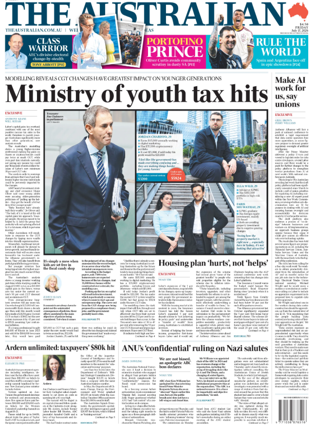 Today's front page of The Australian.