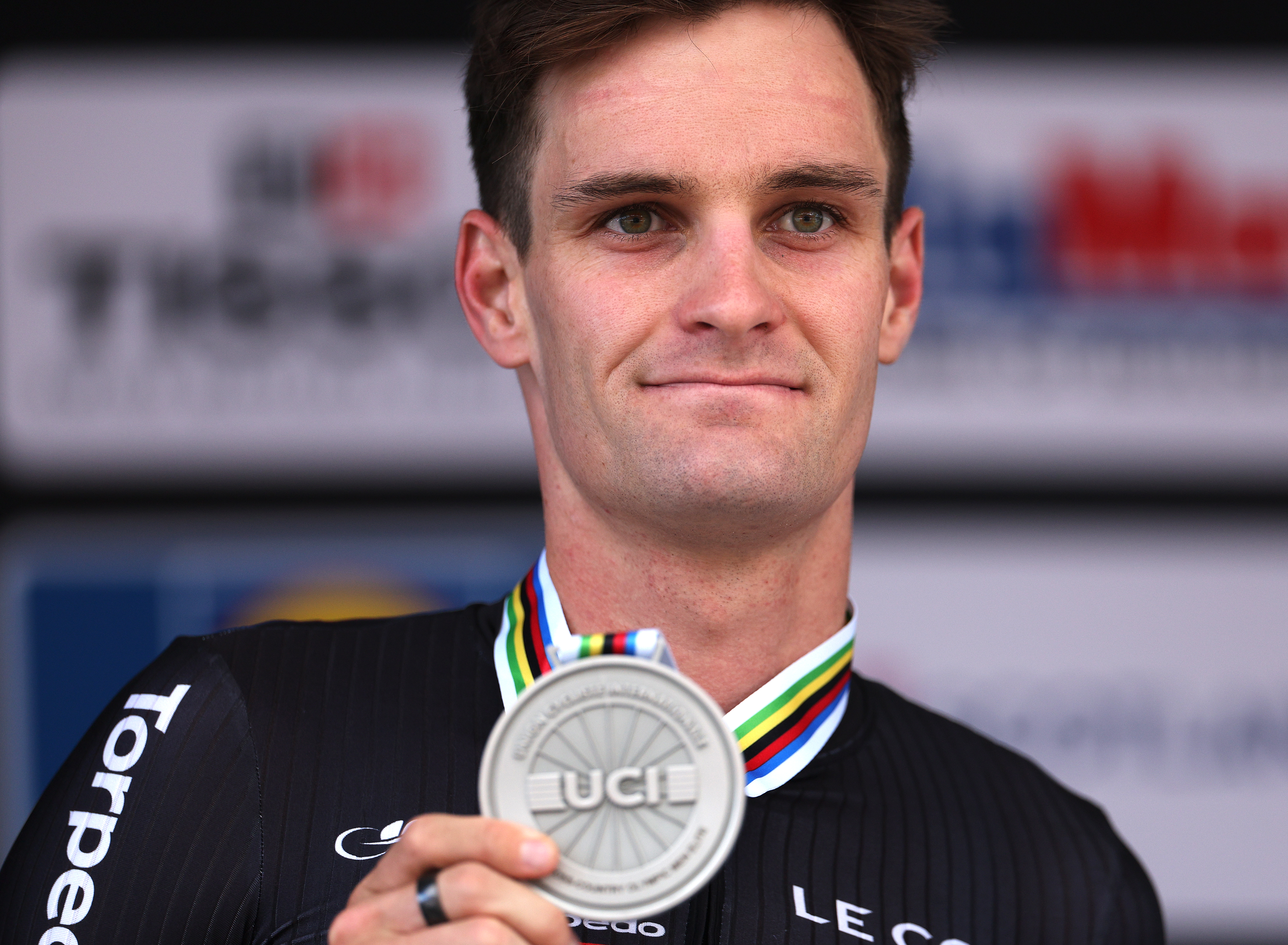 Sam Gaze with his silver medal in Glasgow. Photo / Getty