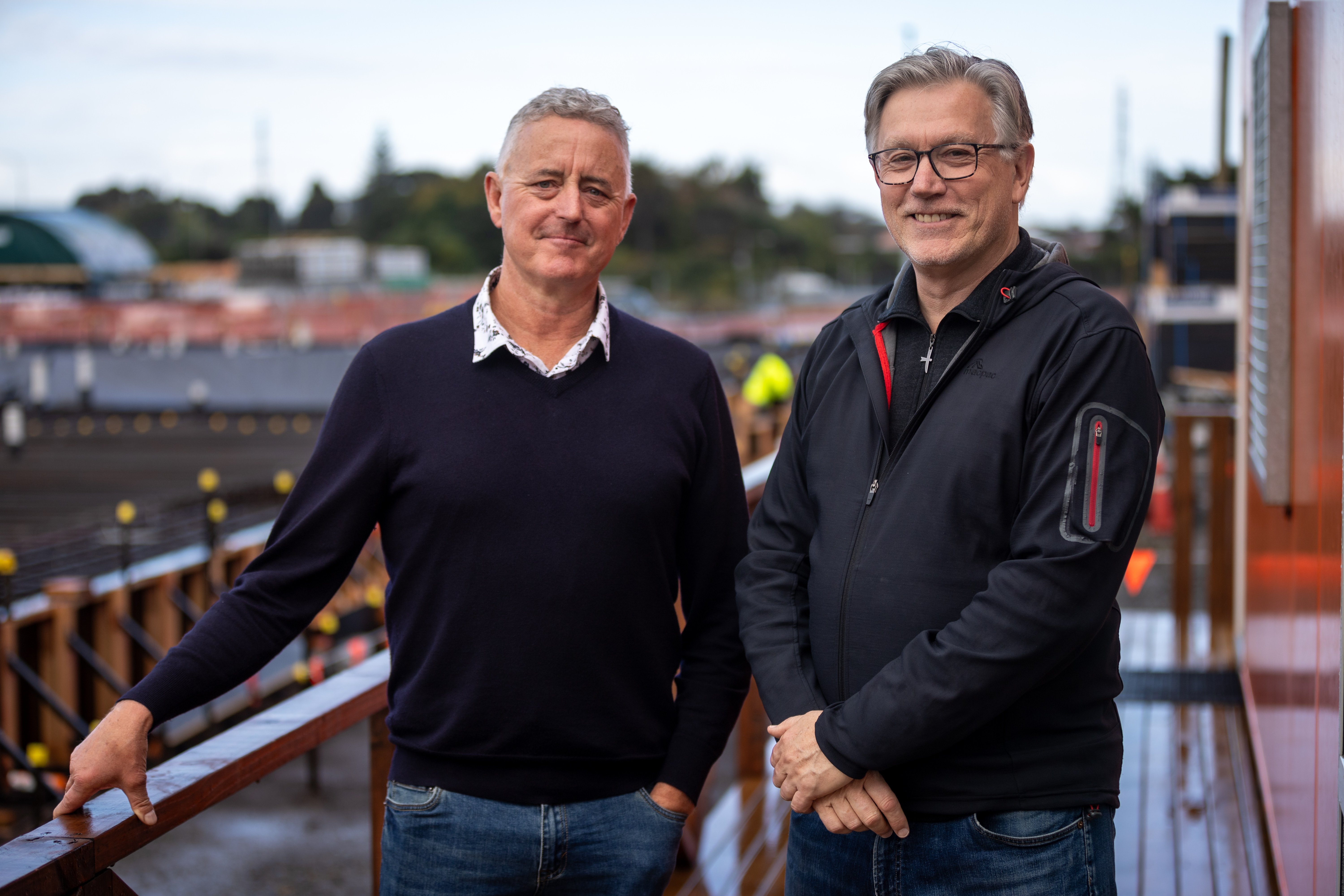 Shane Brealey (left) and Sam Stubbs of Simplicity Living at the new Reiputa build-to-rent housing scheme at 80 Mt Wellington Highway. Photo / Michael Craig
