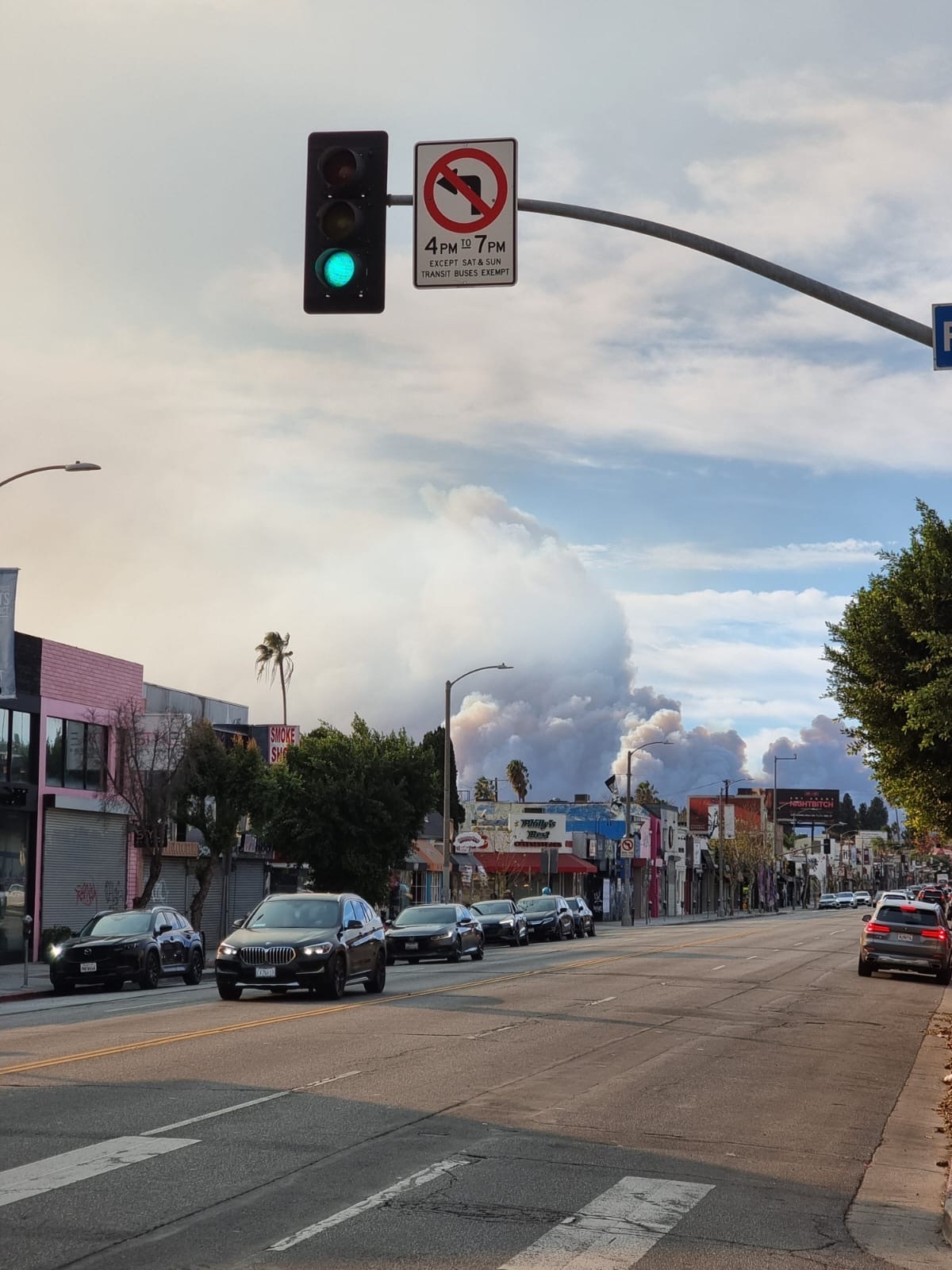The Los Angeles wildfires as seen from downtown LA. Photo / Isabella Ralston