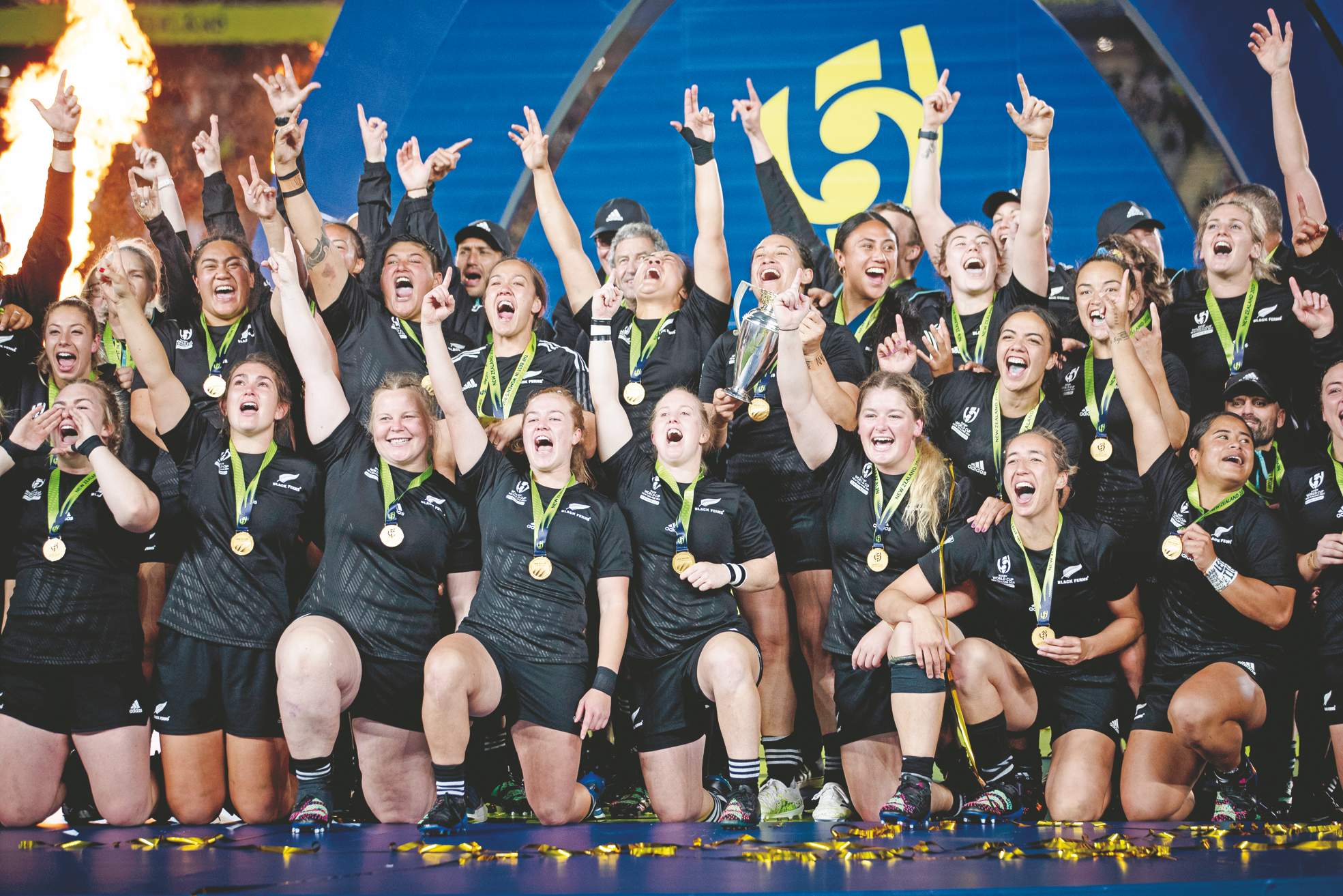 The Black Ferns celebrate their win in the last Rugby World Cup final at Eden Park. Photo / Dean Purcell