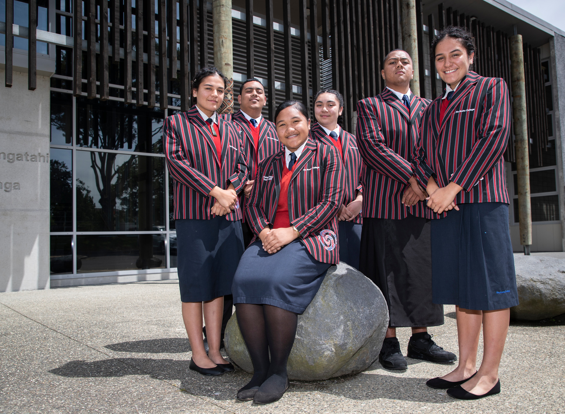 Kia Aroha College students Maroha Tupe, Daniel Hopoate, Foloiola Finau, Adrienne Fakalava, Sesoni Finau and Mahina Tupe have researched racism and poverty in Ōtara. Photo / Greg Bowker