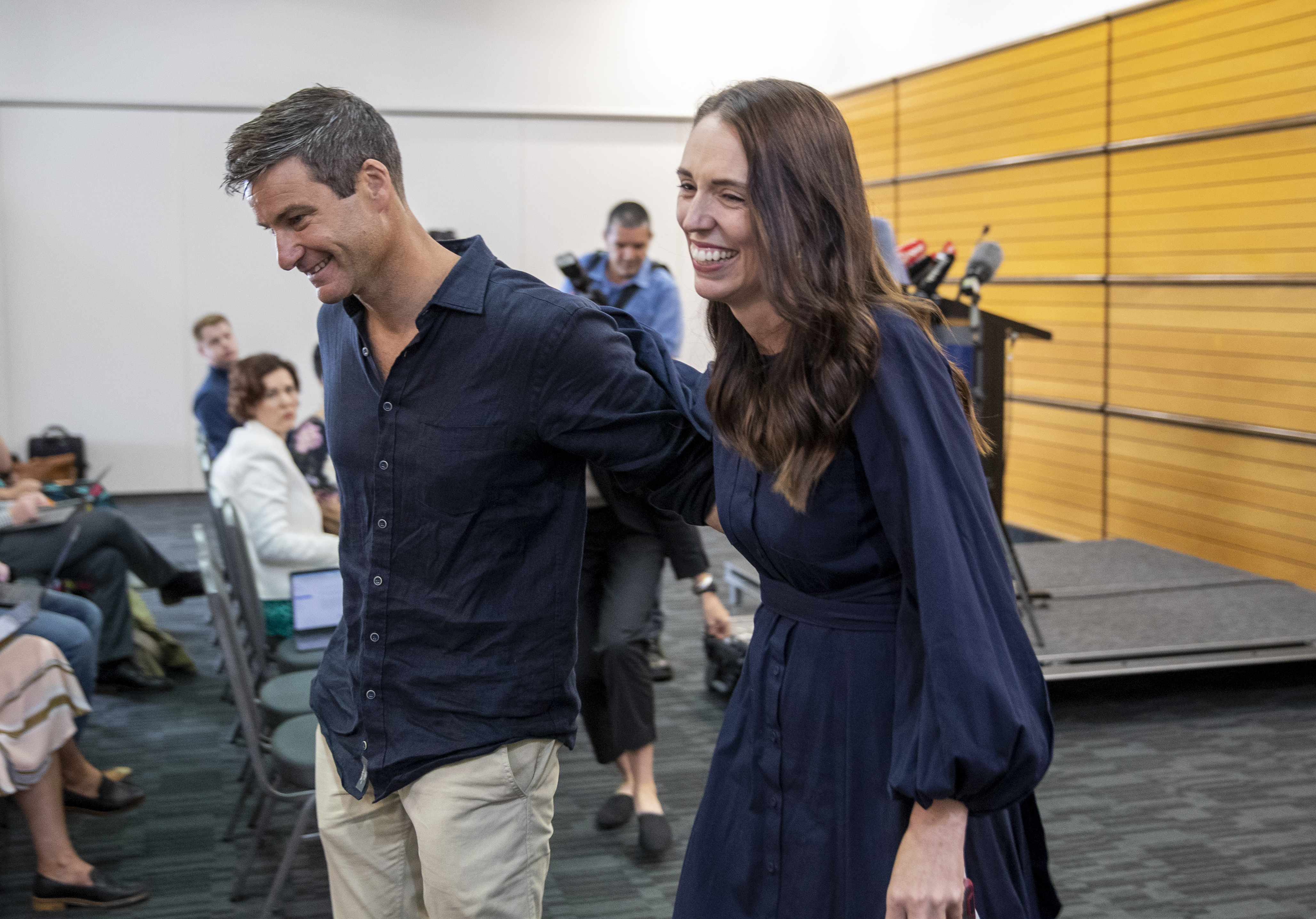 Jacinda Ardern with partner Clarke Gayford after the shock announcement that she was quitting as Prime Minister. Photo / Mark Mitchell