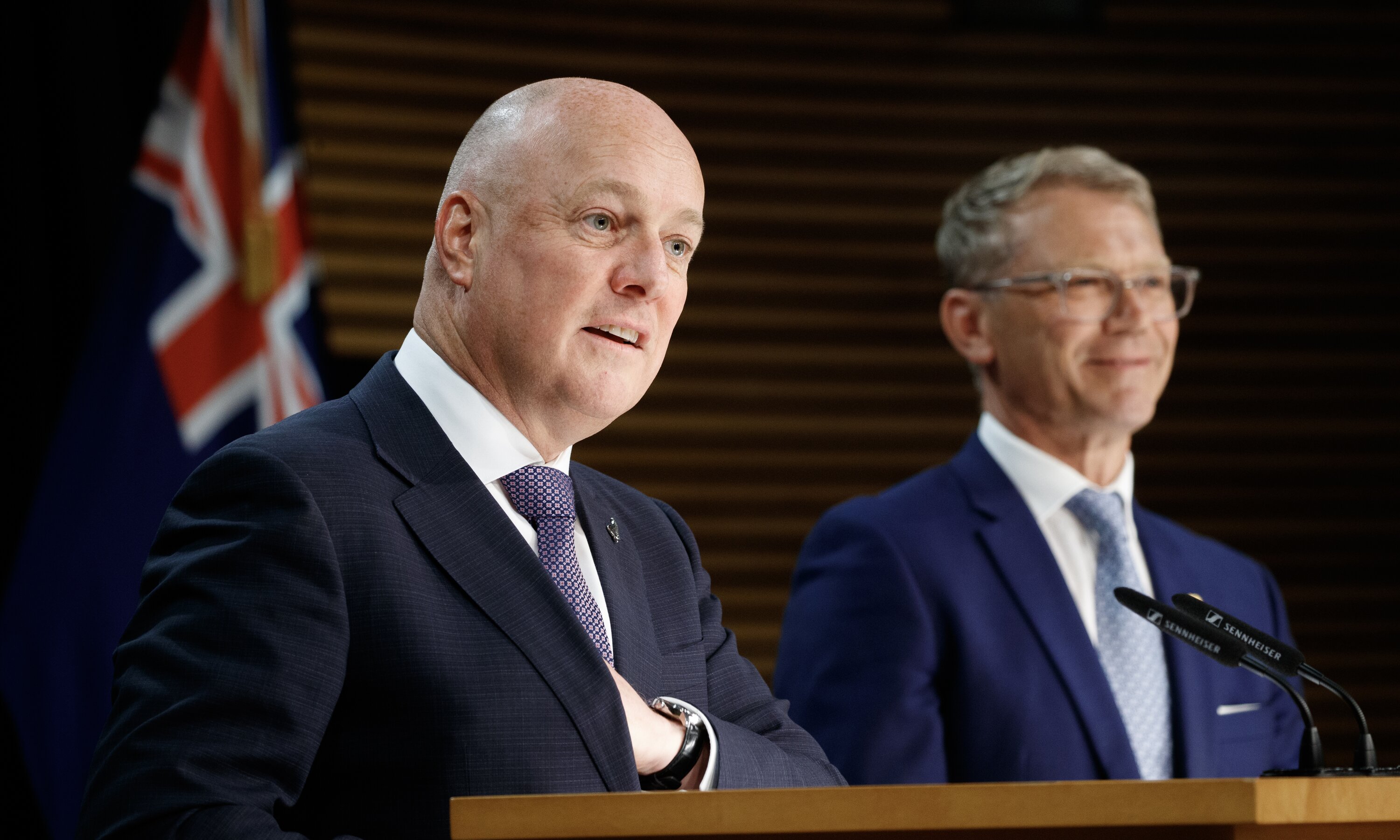 Prime Minister Christopher Luxon and Media and Communications Minister Paul Goldsmith. Photo / Mark Mitchell
