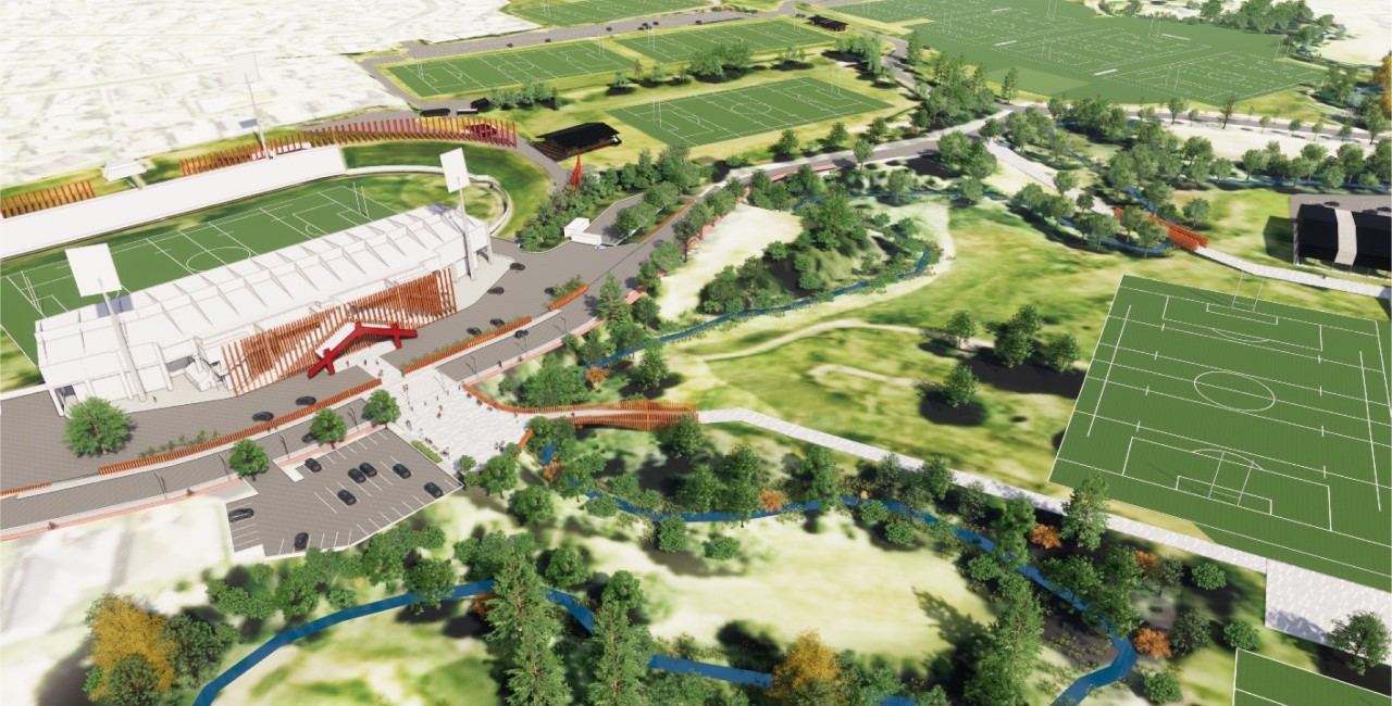 An initial concept image for the proposed Westbrook sports and recreation precinct. Photo / Supplied