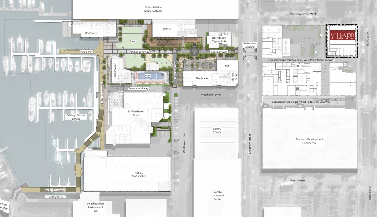 Winton Land has big plans for the Wynyard Quarter. This map shows that including the location of the planned new apartments, The Villard (top right). Image / supplied by Winton Land