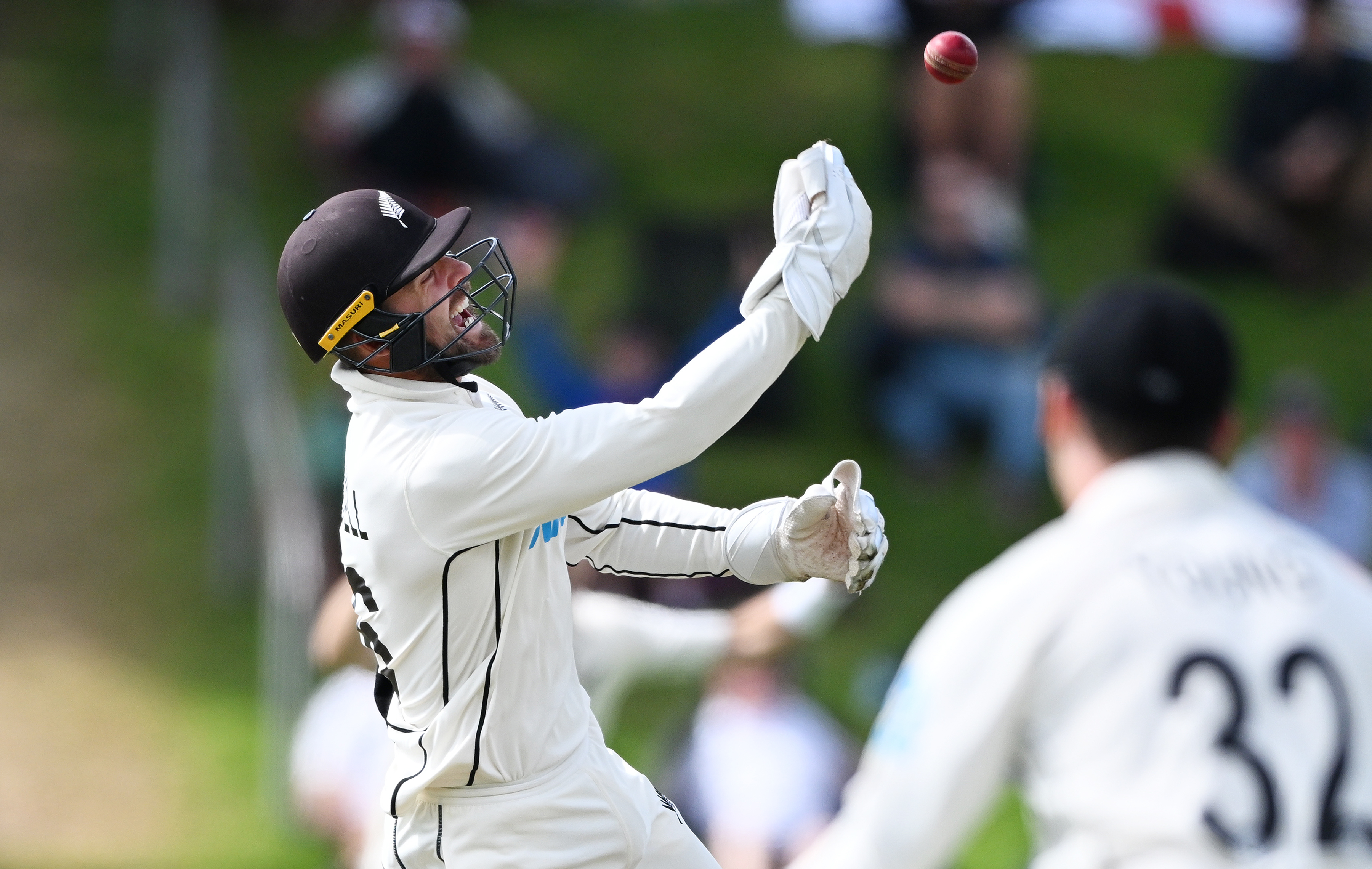 New Zealand wicketkeeper Tom Blundell celebrates after running out Harry Brook of England in the second test at Wellington's Basin Reserve in February 2023. Photo / Photosport