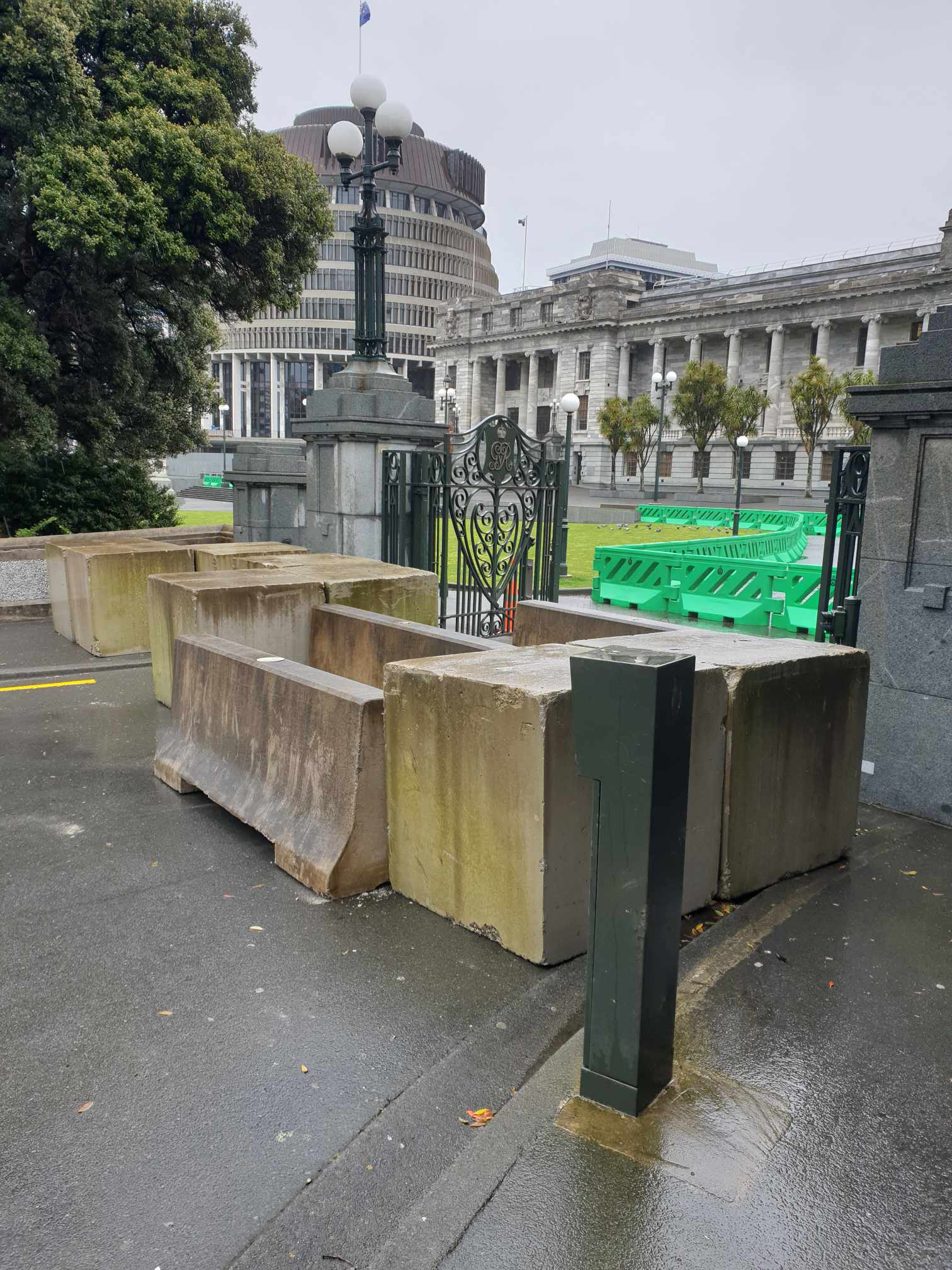 Bollards in place outside Parliament.