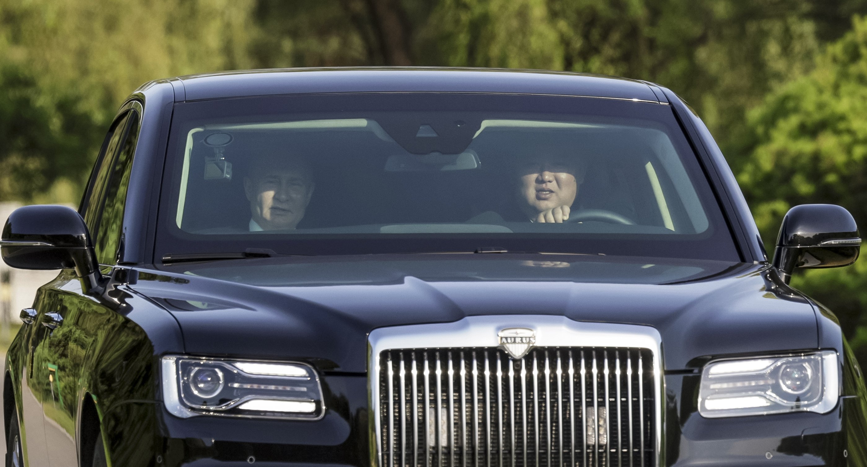 The leaders exchanged gifts after the talks, including a Russian-made Aurus limousine. Photo / Sputnik, Kremlin Pool Photo via AP