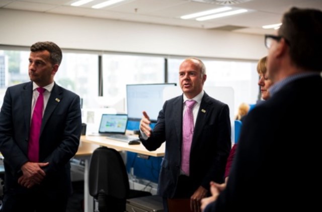 Associate Health Minister (Pharmac) David Seymour with his Parliamentary Private Secretary Todd Stephenson on a visit to the drug-buying agency.