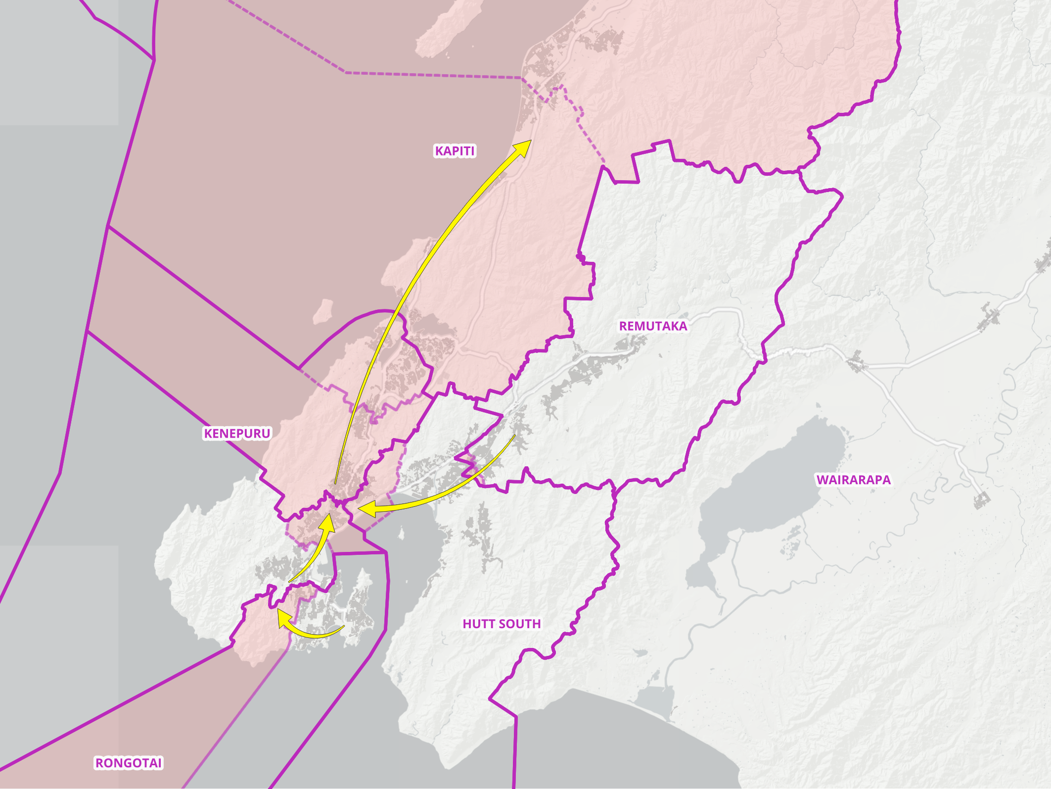Proposed changes to lower North Island boundaries.
