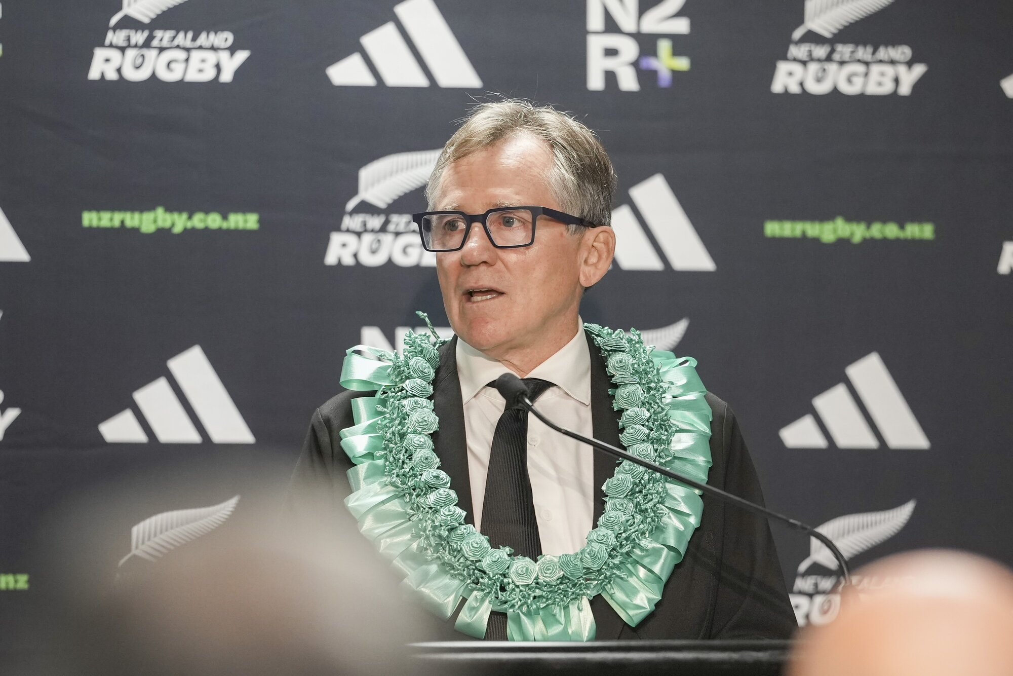New Zealand Rugby chair David Kirk speaks at the AGM. Photo / SmartFrame