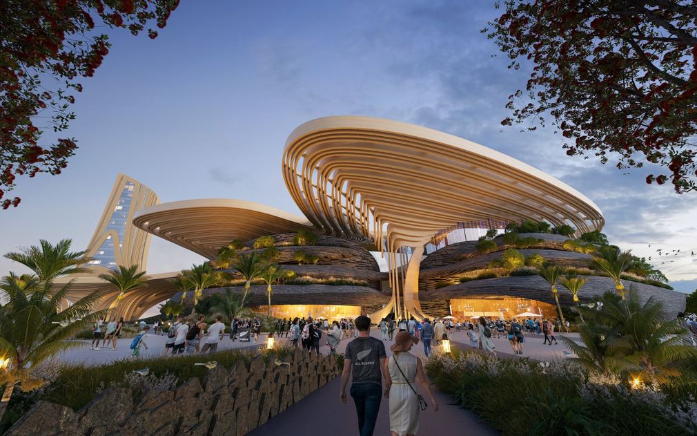 An image of the stadium proposed for a new precinct at Te Tōangaroa, or Quay Park, which would also feature hotels, commercial, retail and residential spaces.