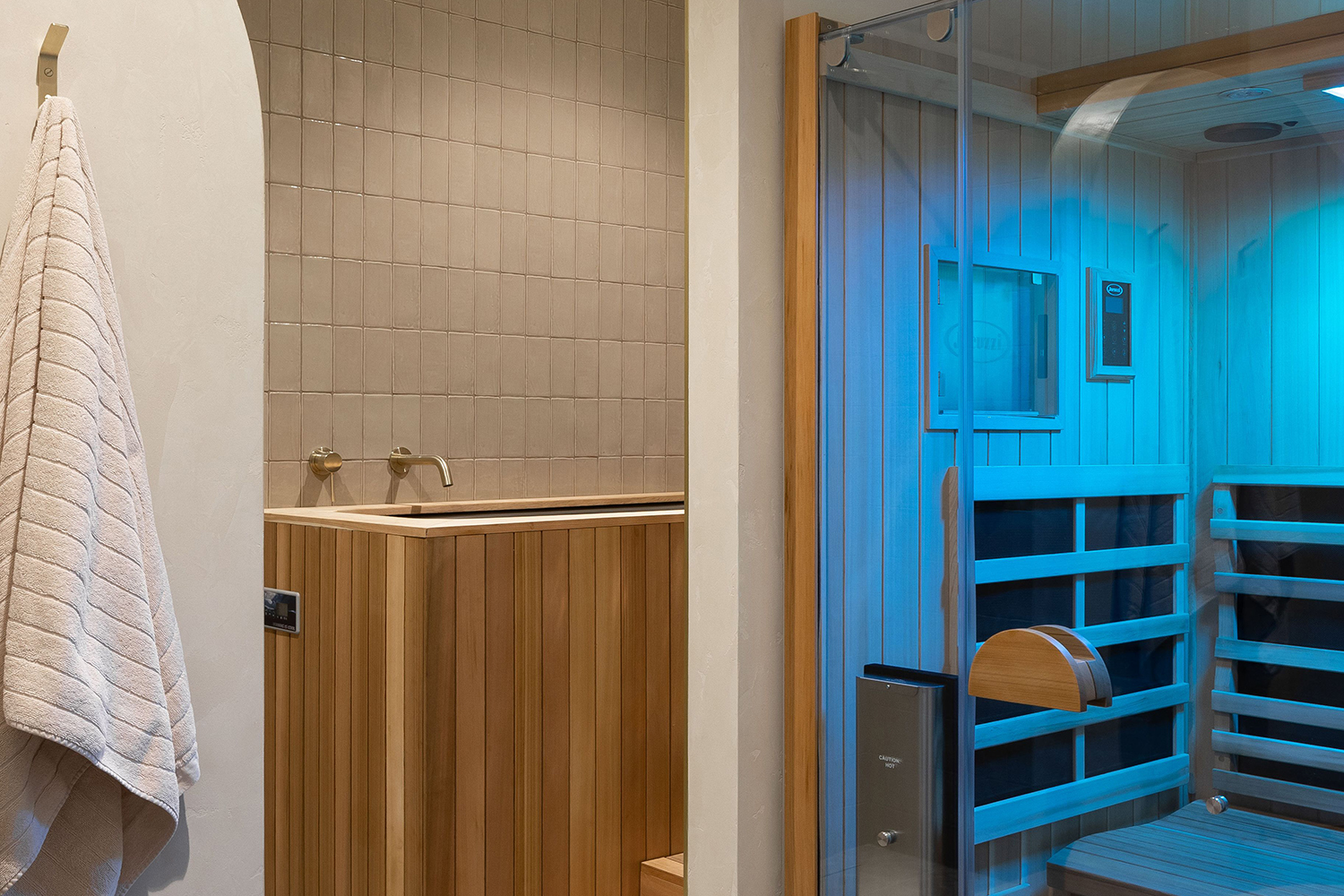 The Contrast Therapy room, complete with sauna, ice bath and shower. Photo / Jono Parker