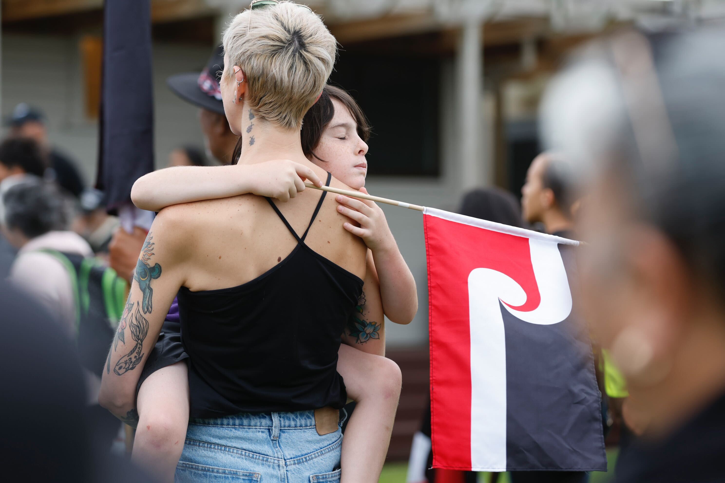 Protesters gathered at Whareroa Marae in Mount Maunganui. Photo / Alex Cairns