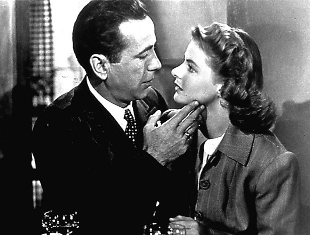 Humphrey Bogart and Ingrid Bergman in a scene from the classic movie Casablanca.