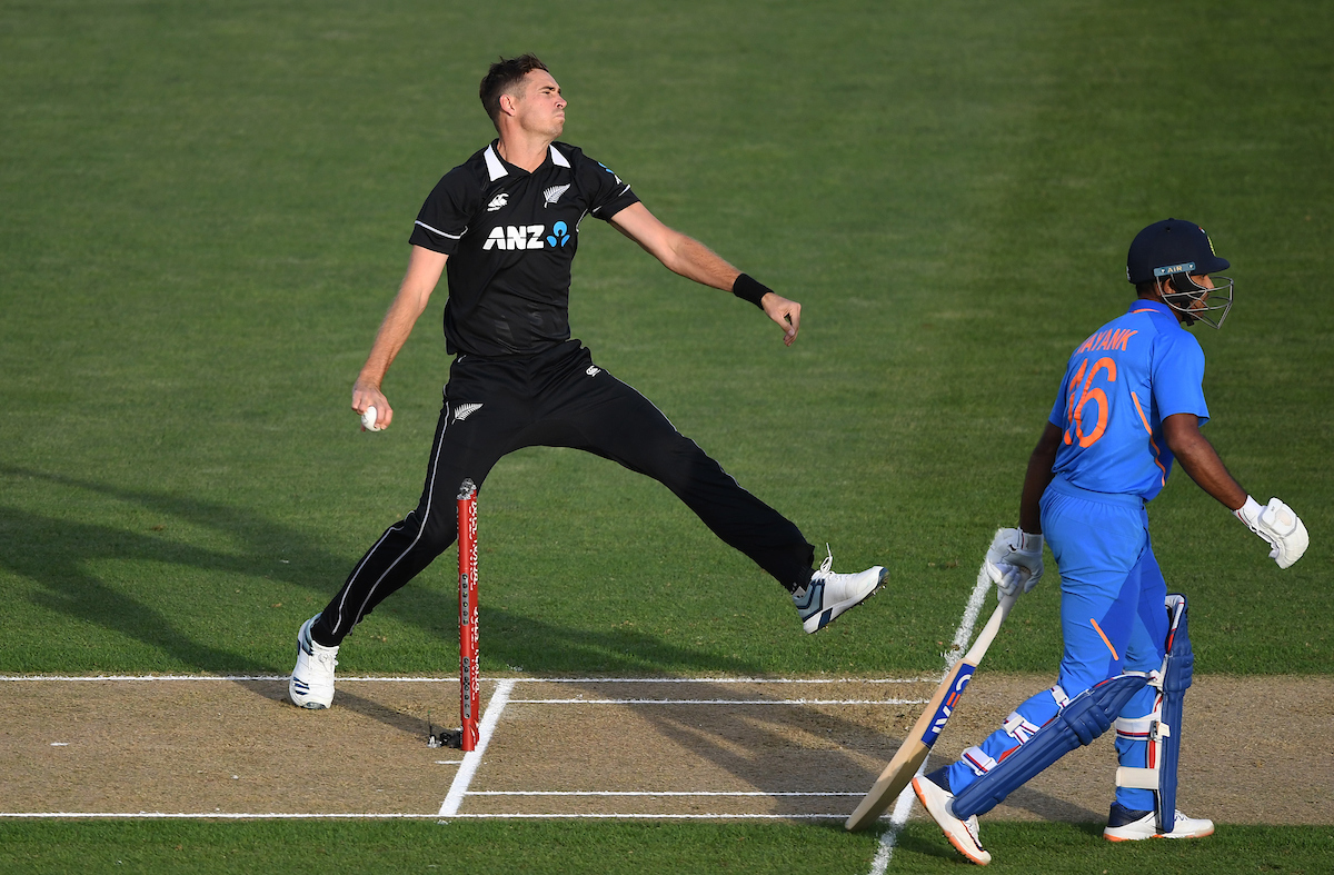 Tim Southee bowling against India in an ODI earlier this year. Photosport
