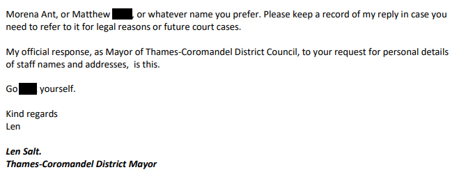 The mayor's email response. 