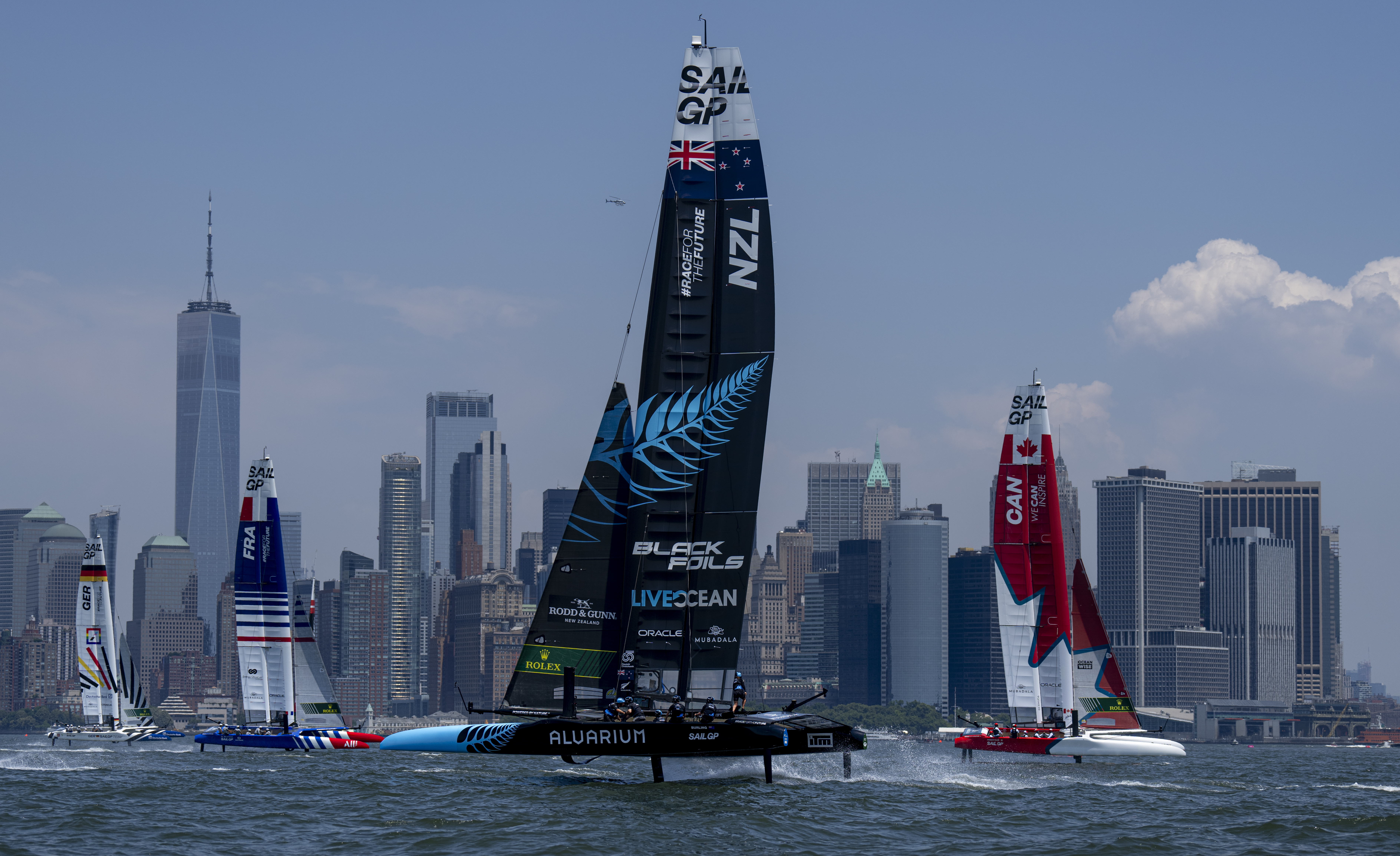 The Black Foils finished third on the leaderboard after the opening day of racing in New York. Photo / Bob Martin, SailGP