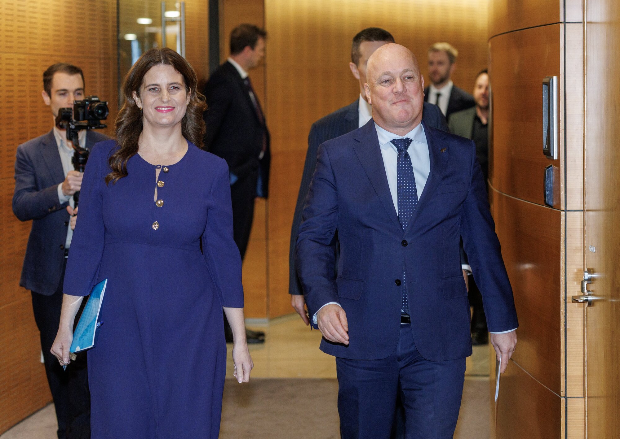 Finance Minister Nicola Willis and Prime Minister Christopher Luxon arriving for the post-Cabinet Press conference. Photo / Mark Mitchell