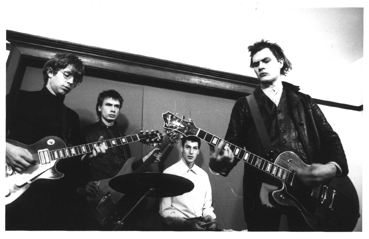 The Straitjacket Fits in 1987. From left, Andrew Brough, David Wood, John Collie and Shayne Carter. Photo / Supplied