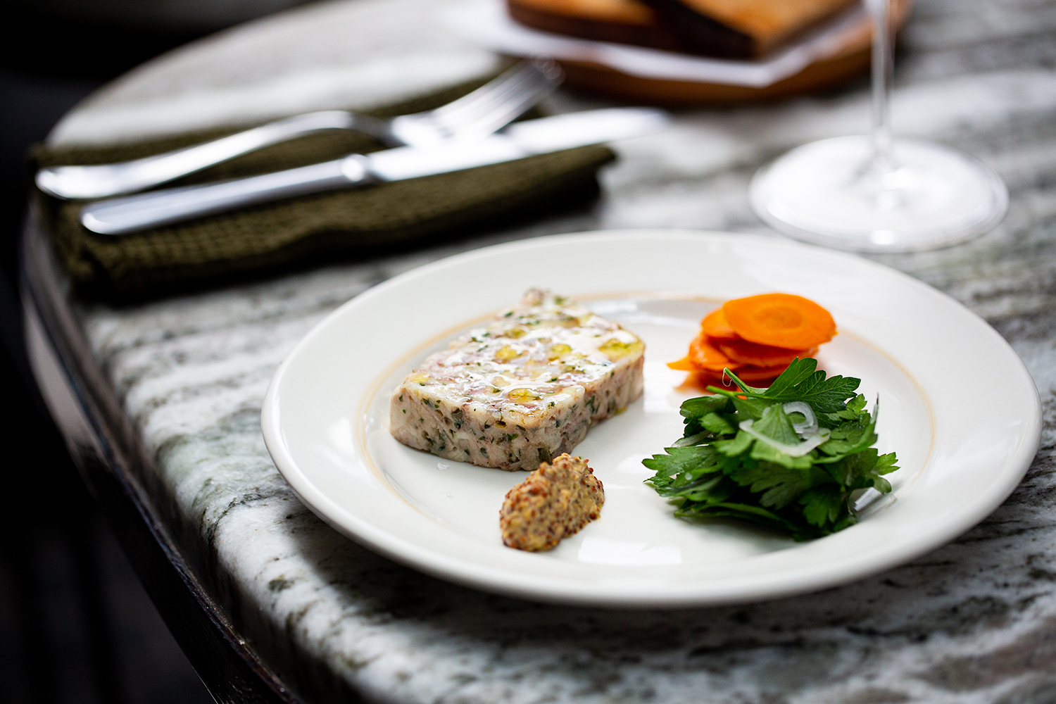 The snapper terrine with parsley and pickles. Photo / Babiche Martens