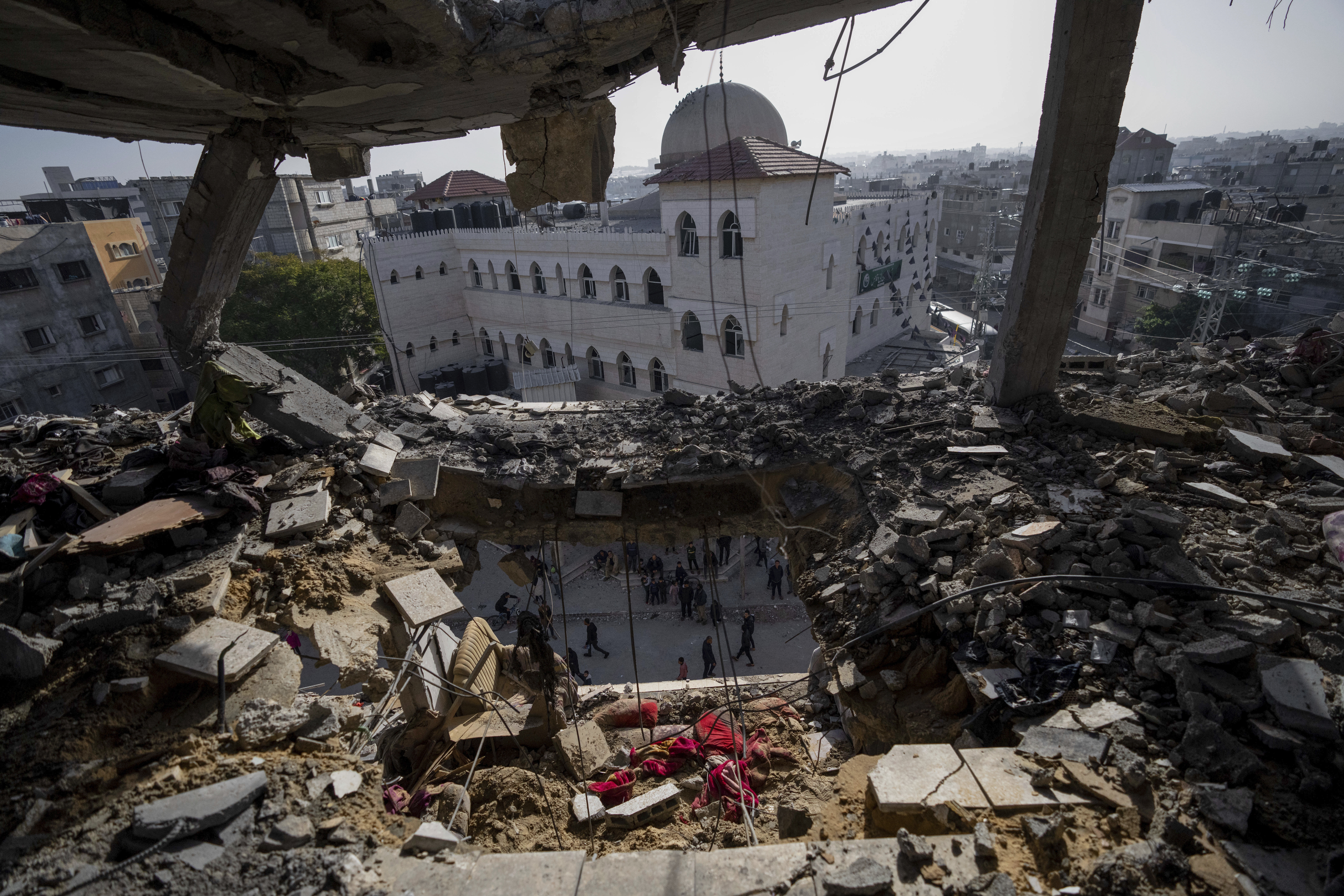 A residential building damaged after an Israeli strike in Rafah, southern Gaza Strip. Photo / AP
