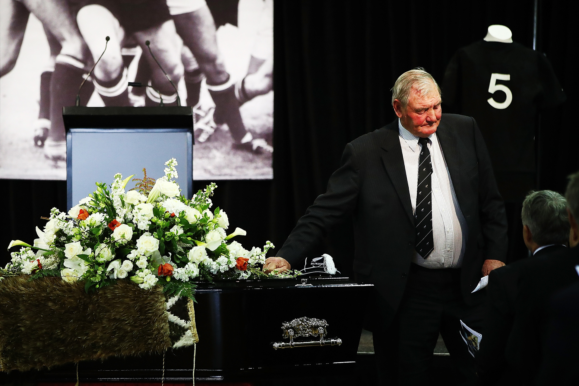 Brian Lochore during the funeral service for Colin Meads in Te Kuiti in 2017. Photo / Photosport