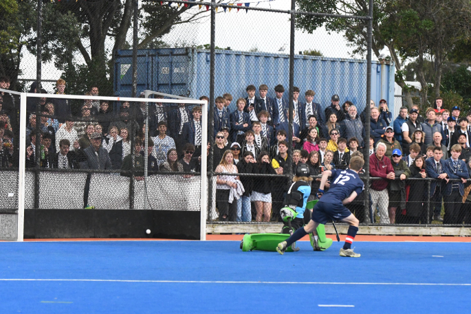 Tauranga Boys' College First XI playing in the final of the Rankin Cup. Photo / Sally Valois.