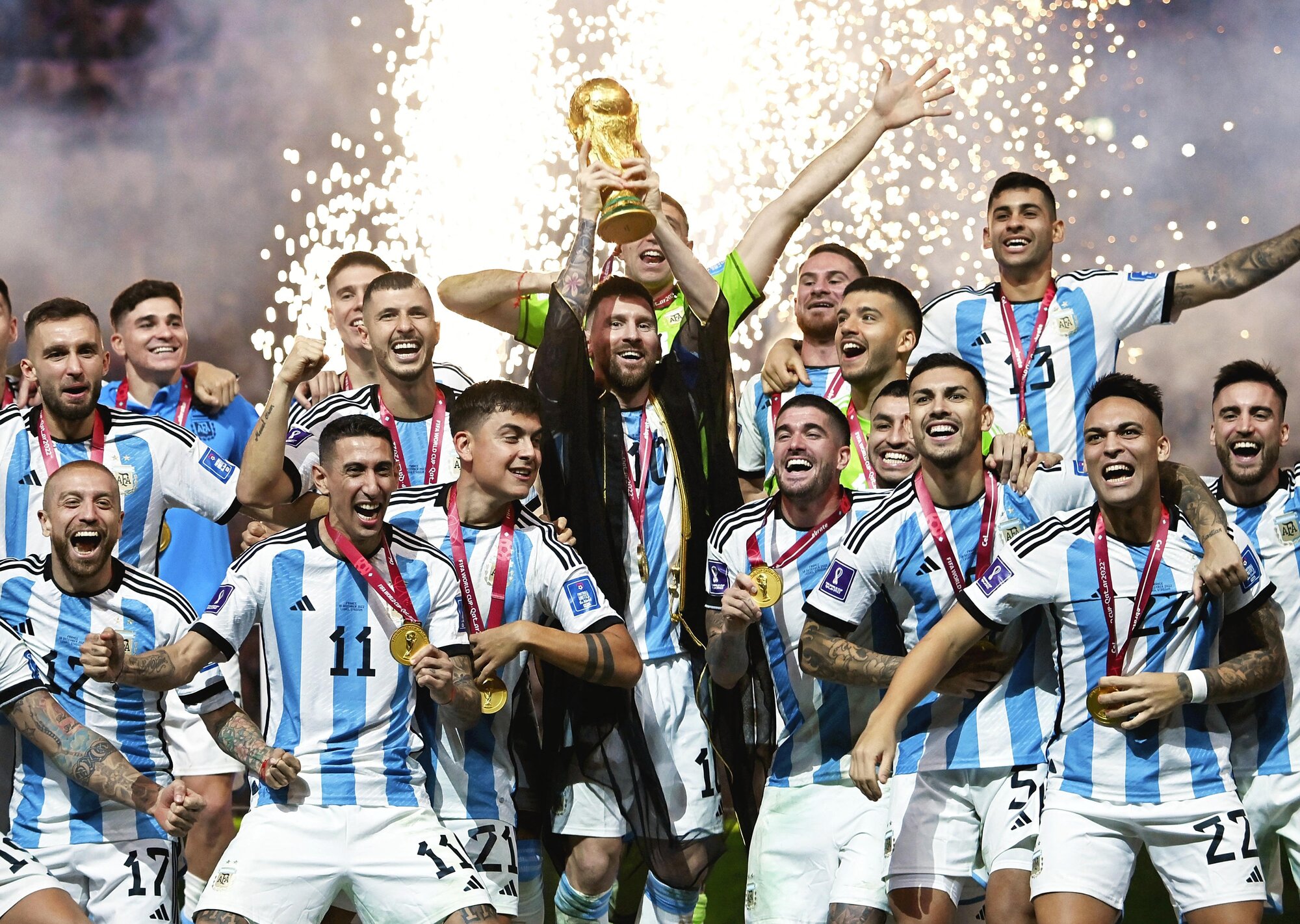 Argentina celebrates winning the World Cup, after beating France in the final in Qatar in 2022. Photo / AFP