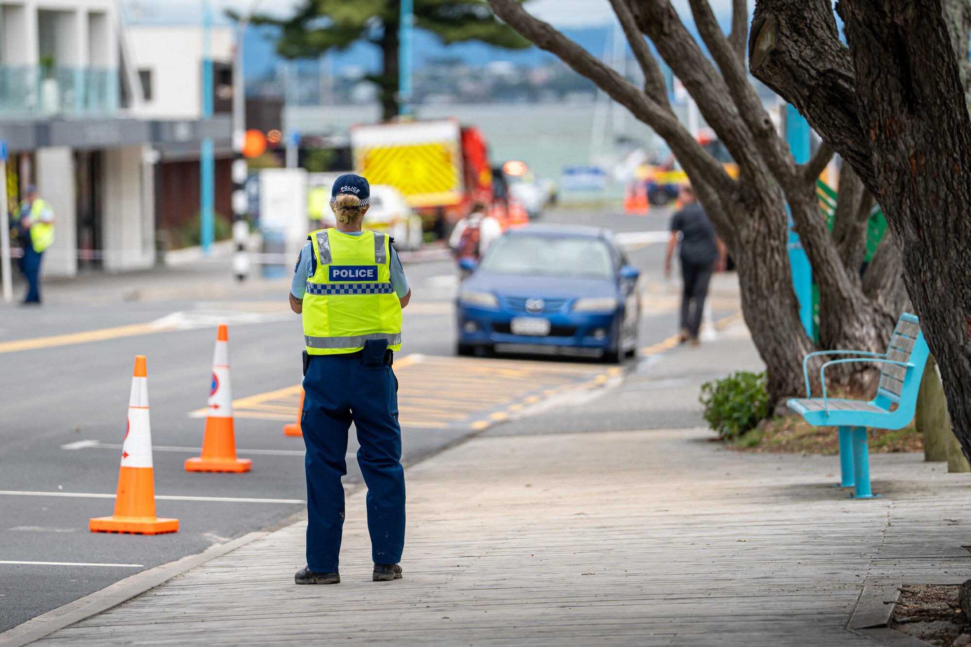 Police at the cordon of the Mount Maunganui slip. Photo / Alyse Wright