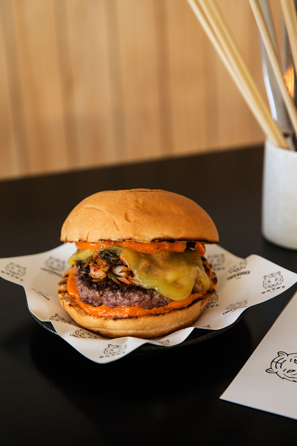 The Kimcheese grilled beef burger at Tiger Burger in Grey Lynn. Picture / Guy Coombes.
